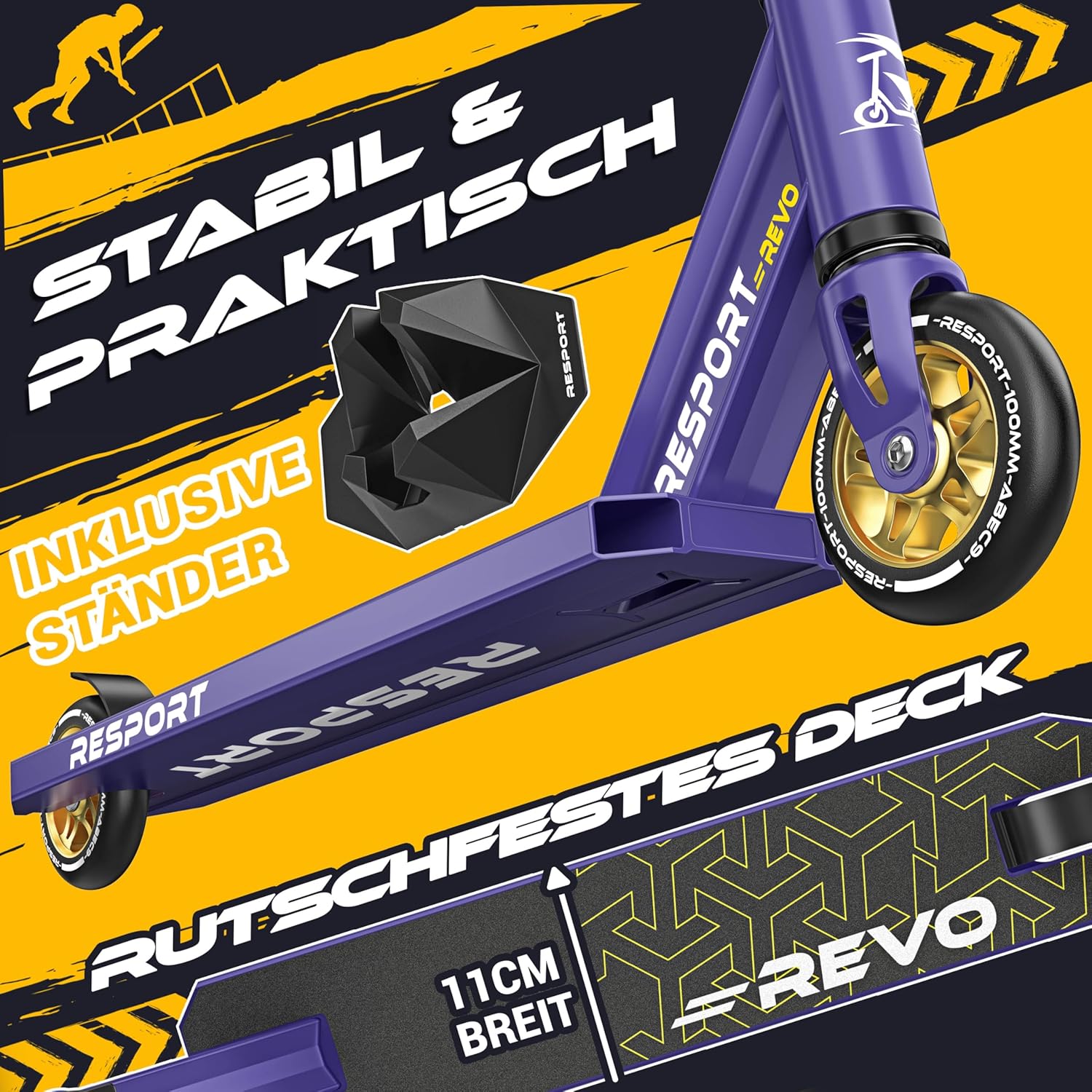Thumbnail 2 de RE:SPORT Stunt Scooter REVO mit Ständer, 100-mm-PU-Wheels, Y-Bar & ABEC-9 Lager – für Kinder und Erwachsene