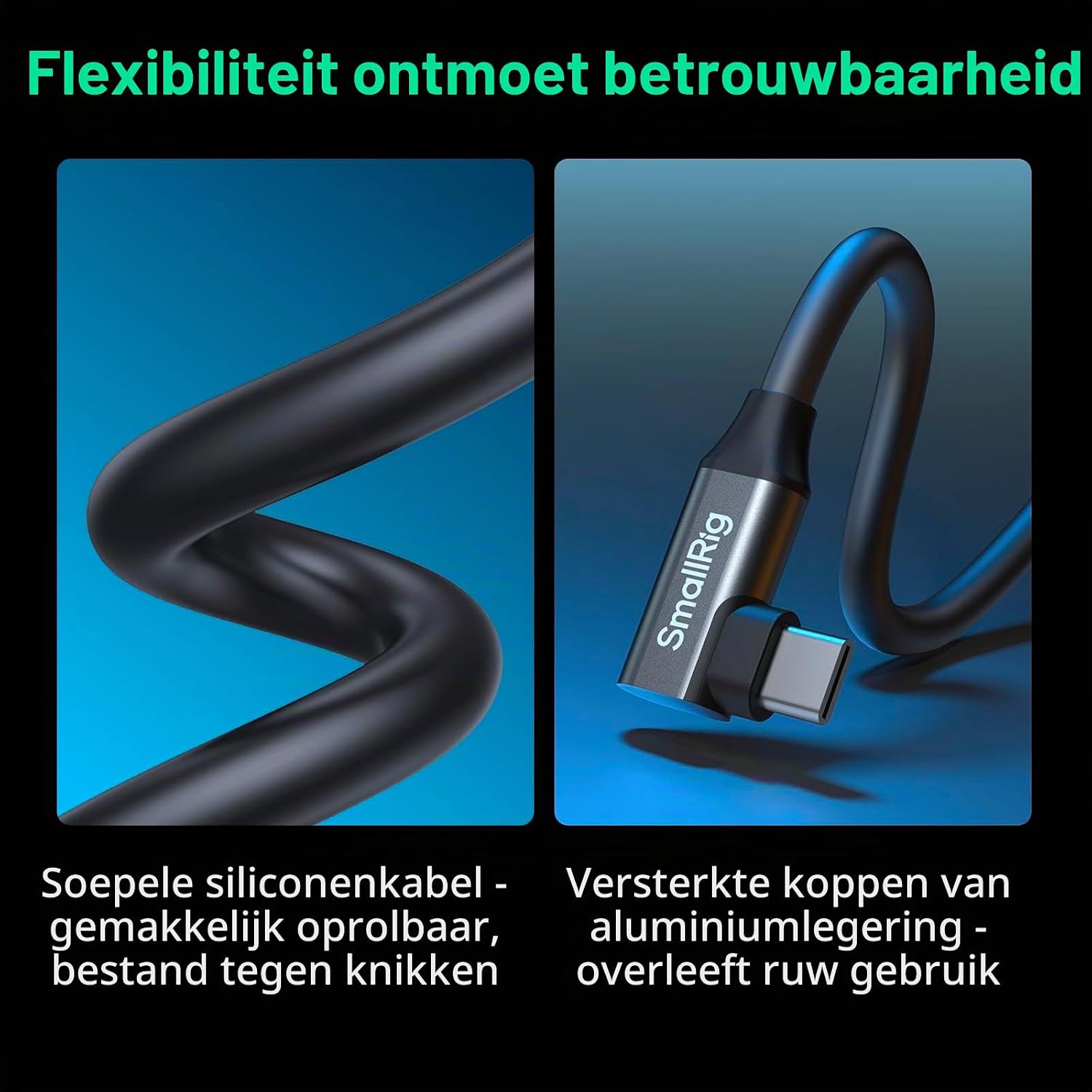 Detalle de SMALLRIG 5075 USB4-kabel van 35 cm, 240 W, 40 Gbps en haakse aansluiting