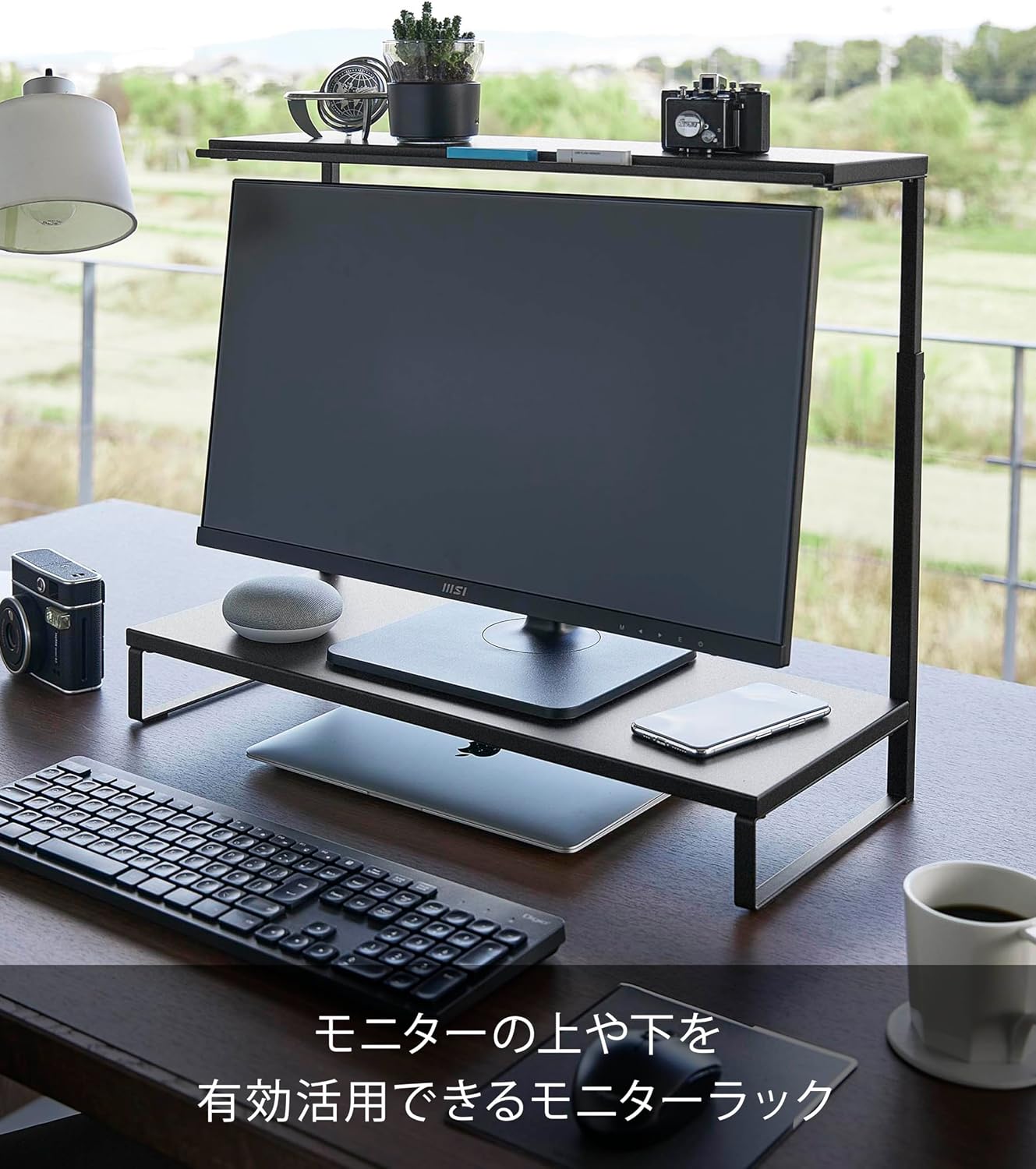 Detalle 2 de 山崎実業 tower 1303 モニター上下ラック 2段 高さ調節式 ブラック