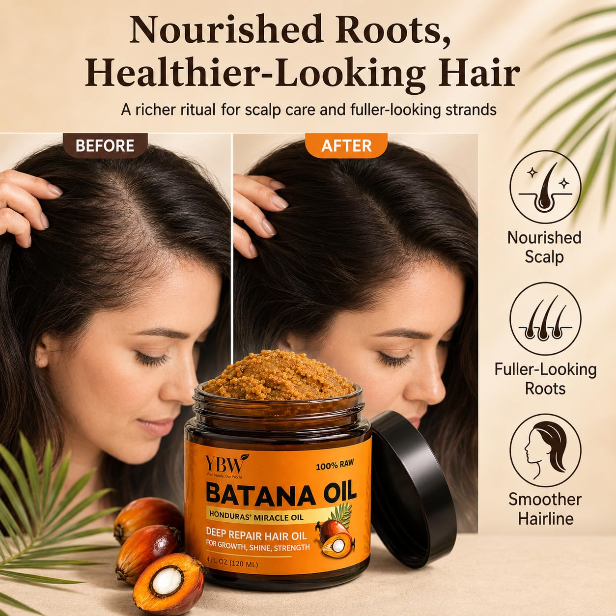 Detalle de YBW 100% Raw Batana Oil Paste for Hair Growth, Unrefined from Honduras