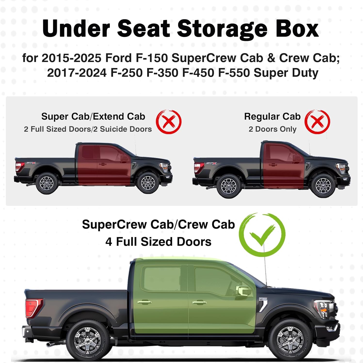Thumbnail 1 de Mixsuper Under Seat Storage Liner for Ford F-Series Crew Cab (2015-2026 F-150, 2017-2025 F-250/F-350/F-450/F-550) – Black