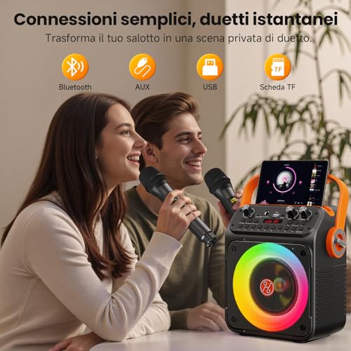 Detalle de HWWR Karaoke con Microfono Wireless 2x 60W – Sistema PA portatile, Bluetooth 5.3, TWS, FM, USB/TF, LED RGB