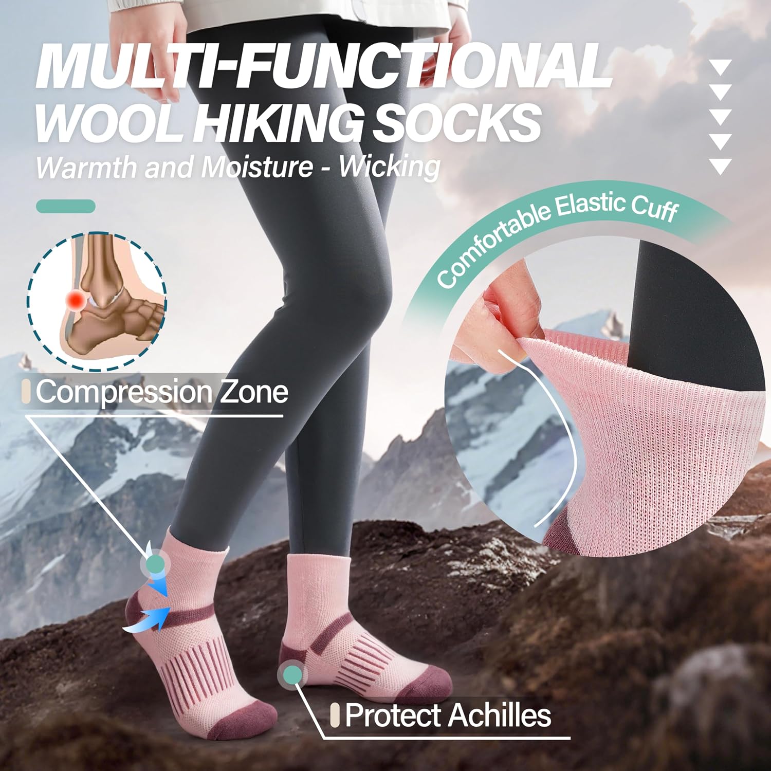 Thumbnail 2 de MOSEY KOSY Merino Kurz Viertellänge Wandersocken