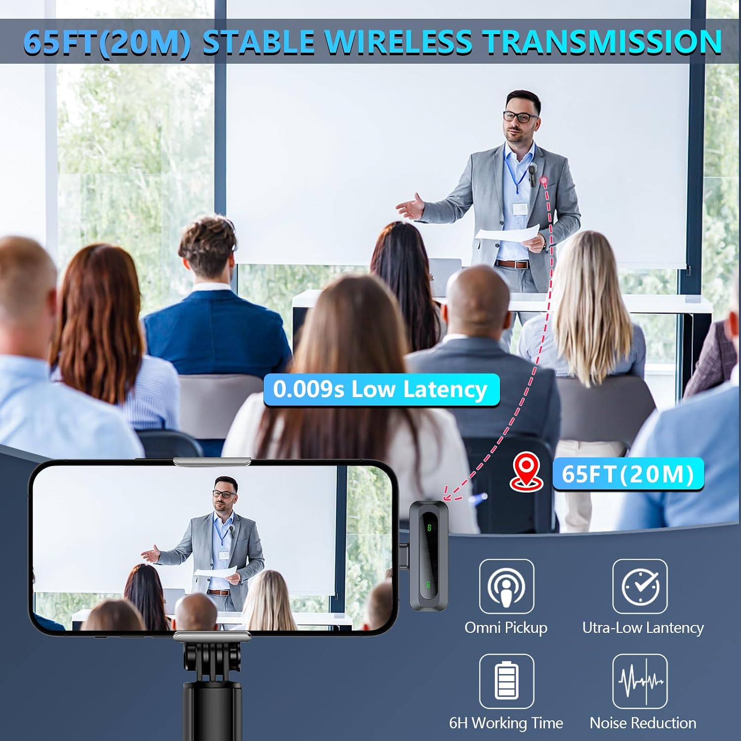 Detalle 2 de RICCHI J1 Wireless Lavalier Microphone, 2 Mics, USB-C and Lightning