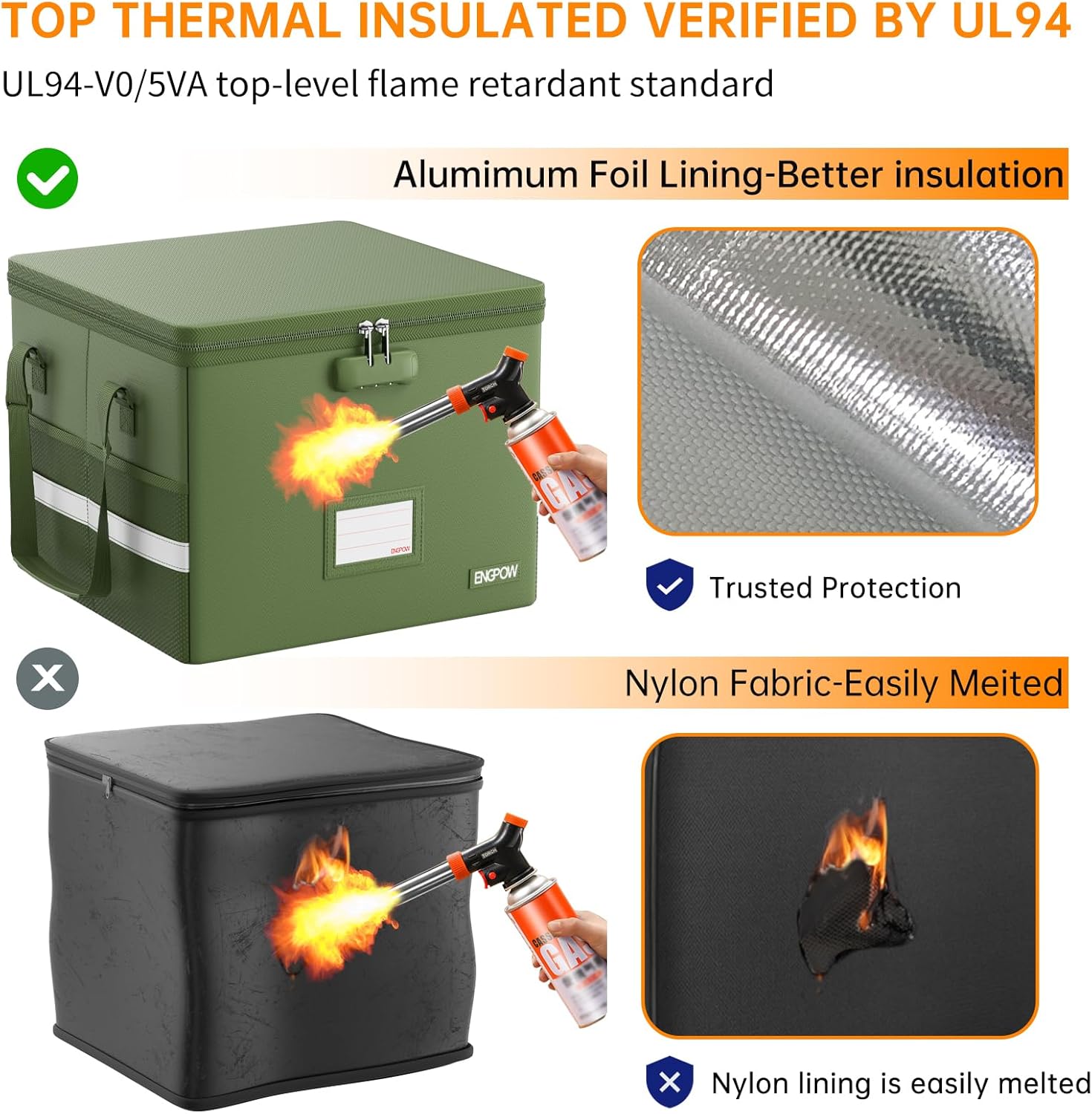 Detalle de ENGPOW EG128GRXNEW Fireproof File Box, 5200°F, Collapsible and Lockable