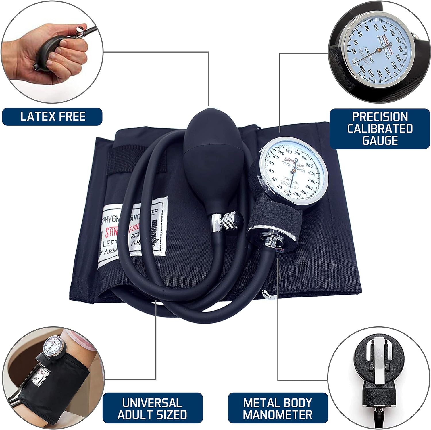 Detalle 2 de Santamedical SP-110 Manual Blood Pressure Cuff, Adult Aneroid Monitor