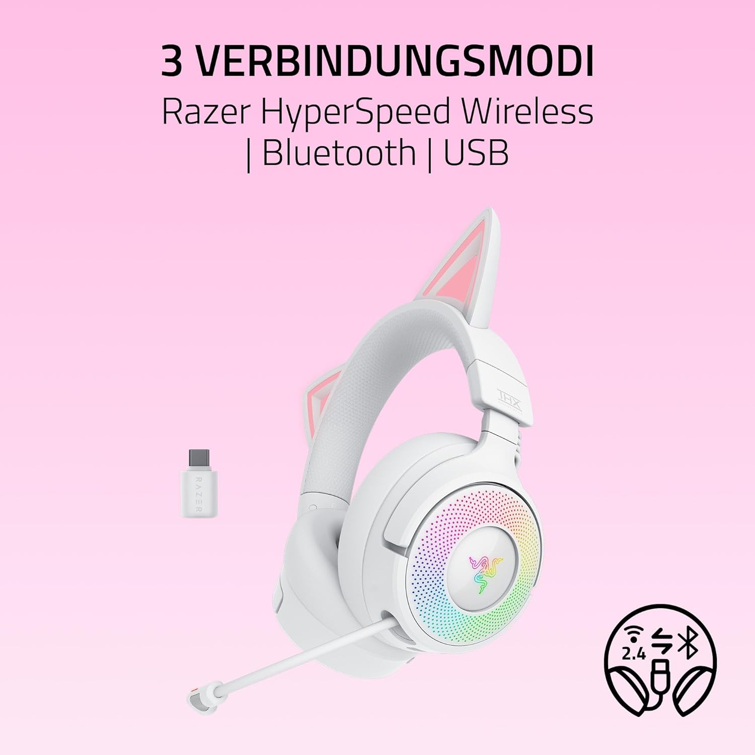 Detalle de Razer Kraken Kitty V3 Pro – Kabelloses RGB-Kitty-Headset für Gaming mit THX Spatial Audio