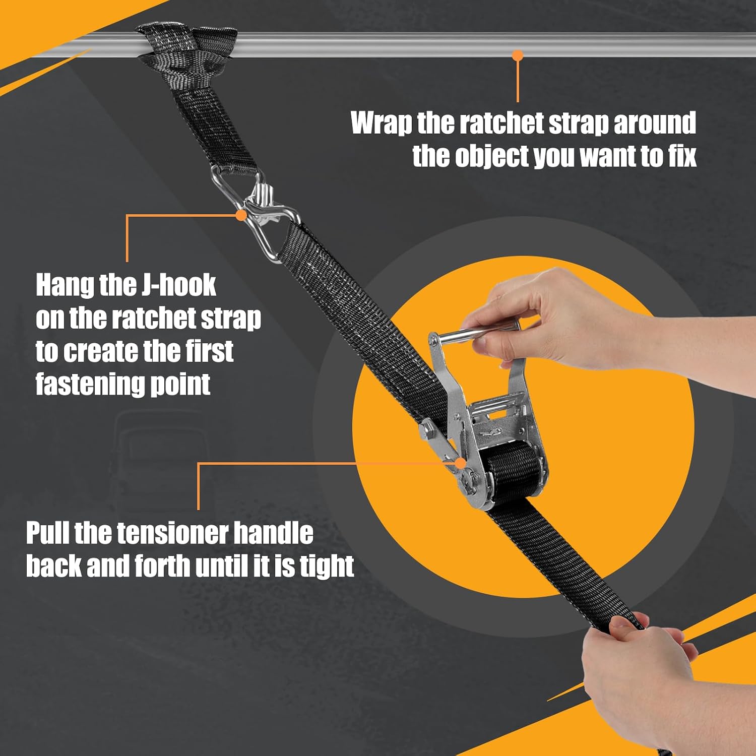 Detalle 2 de IAZZCO Heavy Duty Ratchet Straps with Hook – 6m x 40mm (2 Pack)