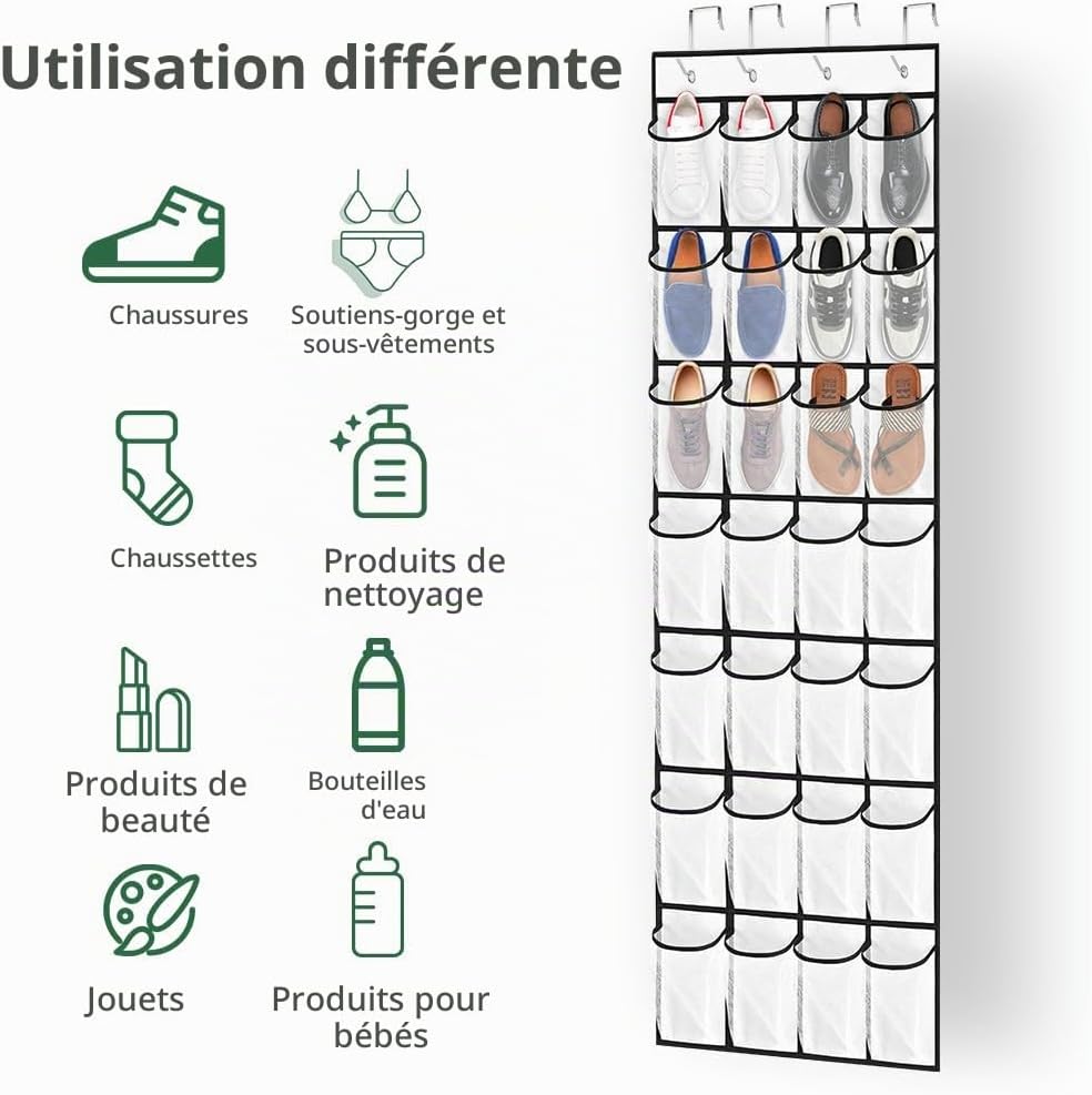 Thumbnail 5 de AUAUY schoenenorganizer voor boven de deur, 28 vakken, ademend mesh, wit