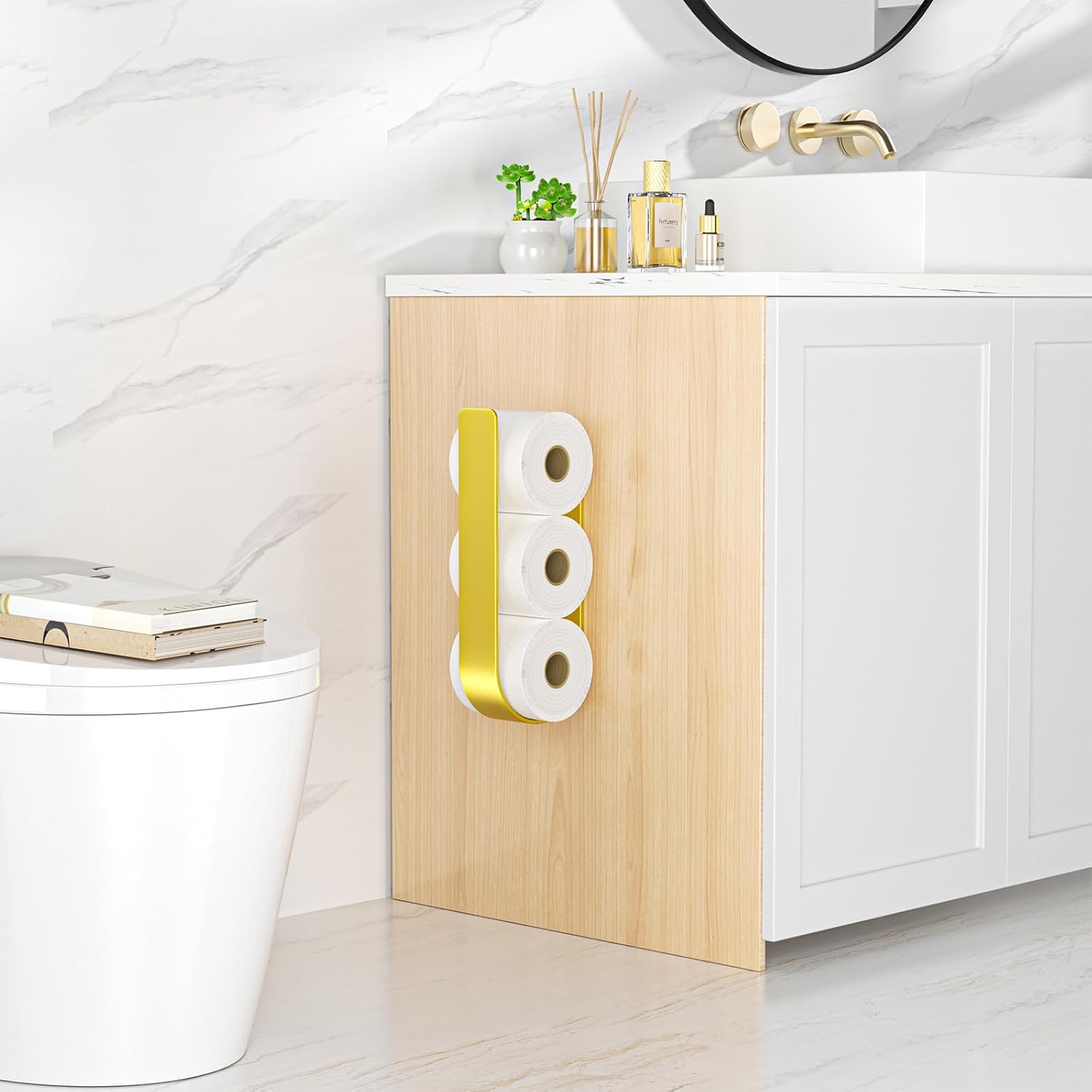 Detalle 2 de Toilettenpapier Aufbewahrung Gold – selbstklebender Halter ohne Bohren für 3 Rollen
