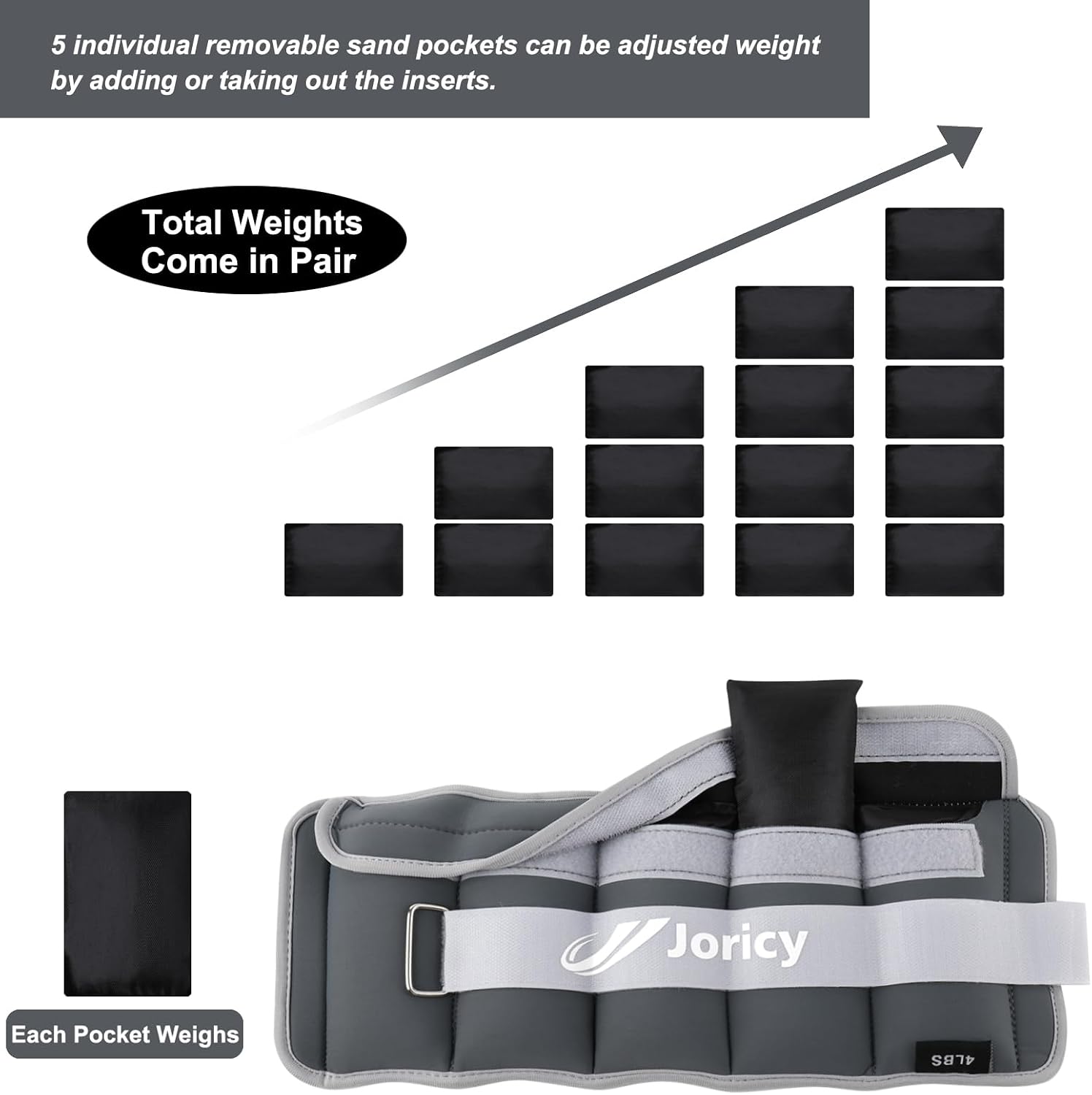 Detalle de Adjustable Ankle Weights (1–12/20 LBS) Pair for Walking, Running, Training & Rehab