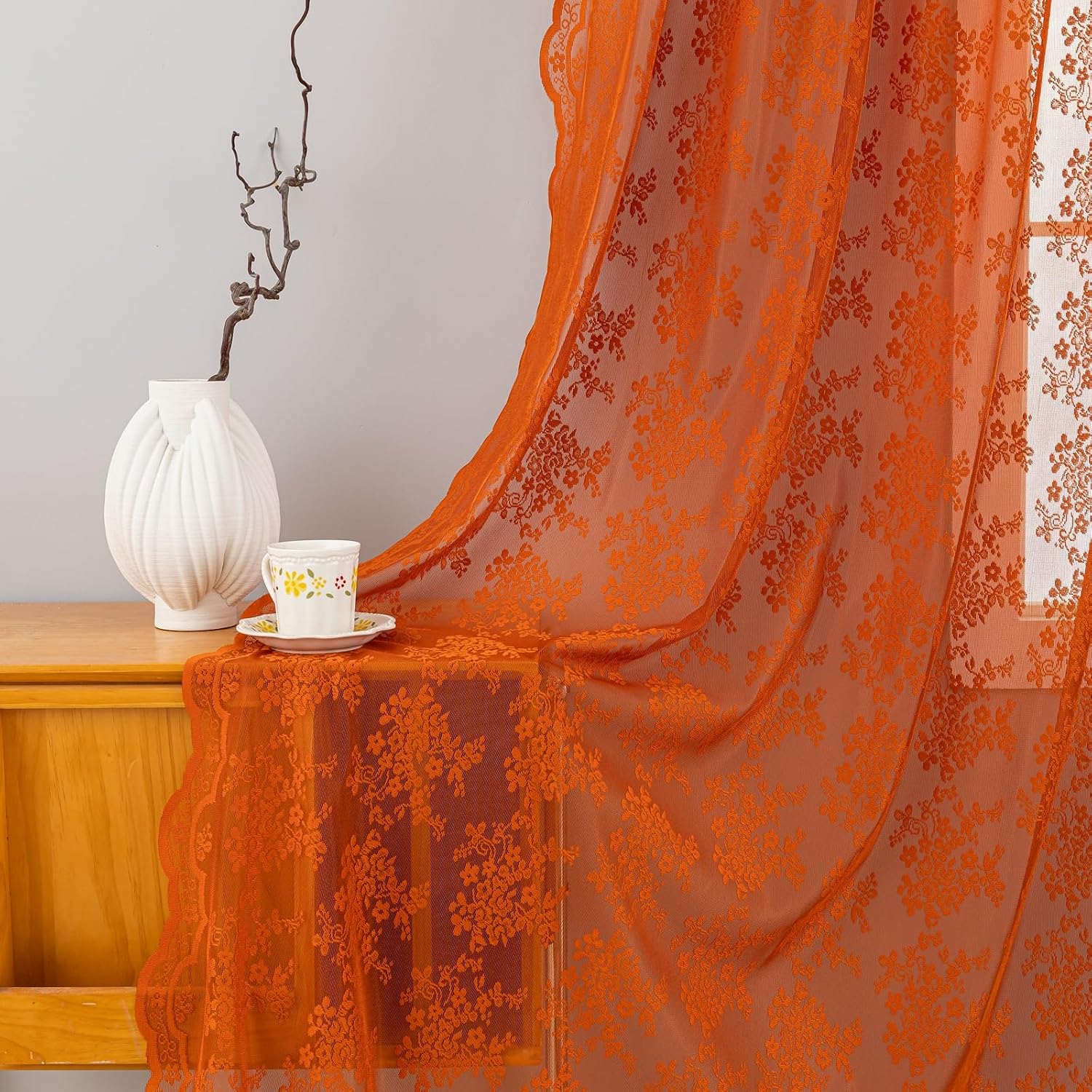 Detalle 2 de Lace Terracotta Curtains 52x96 in Light-Filtering Rod Pocket Curtains 🏠