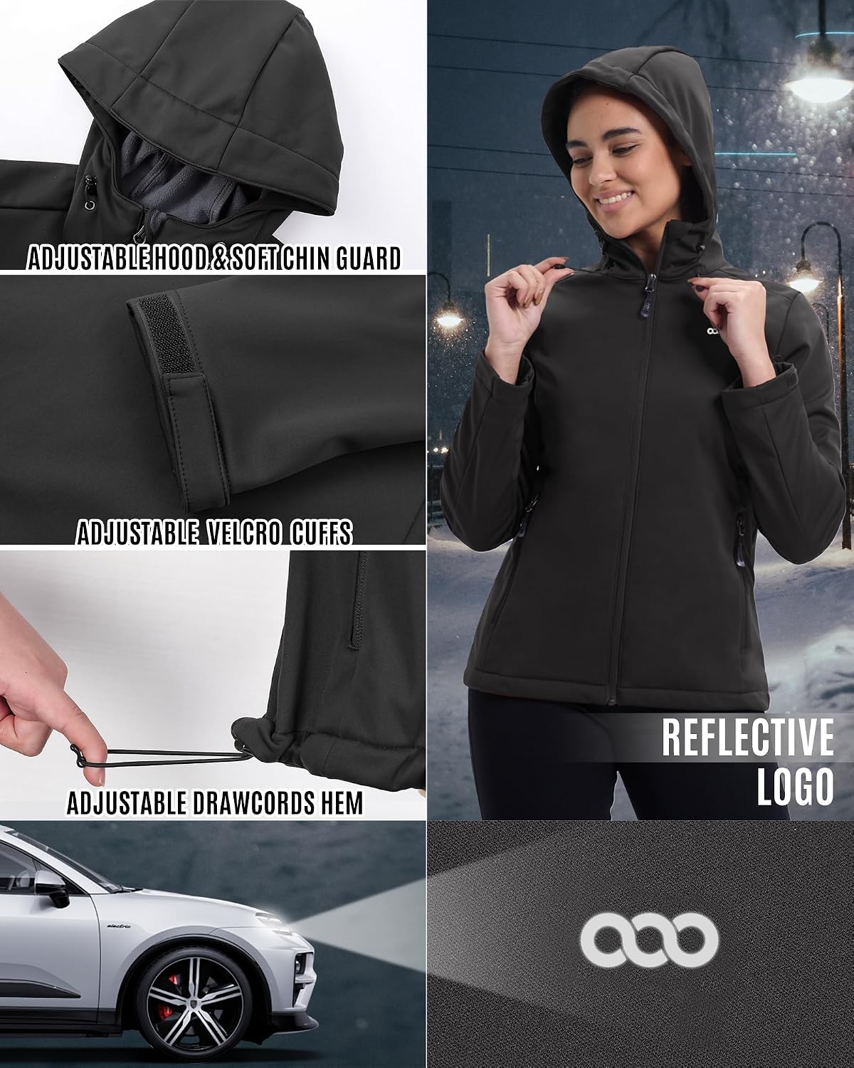 Detalle de 33,000ft Damen Fleece Softshelljacke mit Kapuze – wasserdicht, winddicht fürs Radfahren & Outdoor