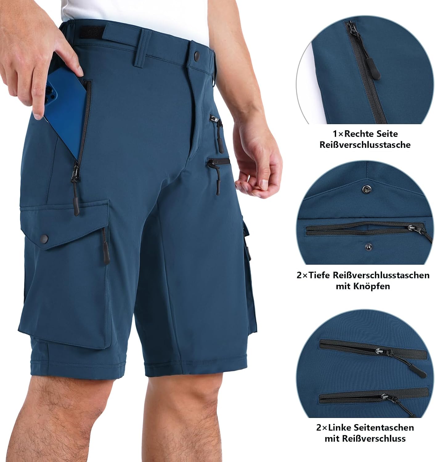 Detalle de Hiauspor MTB-Hose Herren – Kurz, schnelltrocknend, atmungsaktiv und mit 3D-Gel-Polsterung