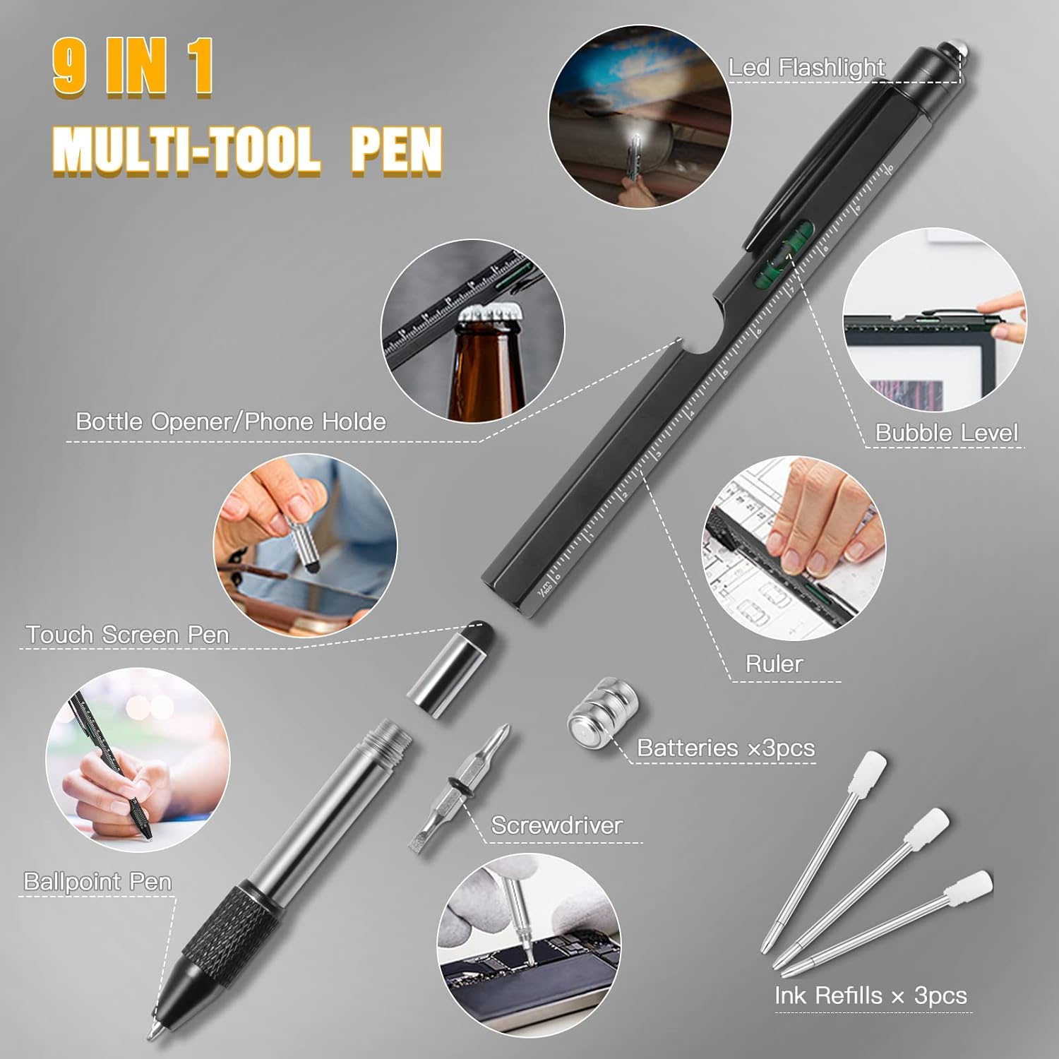 Detalle de Vinabo Idee Cadeau Noël Homme Original Utile — Stylo Multifonction 9 en 1