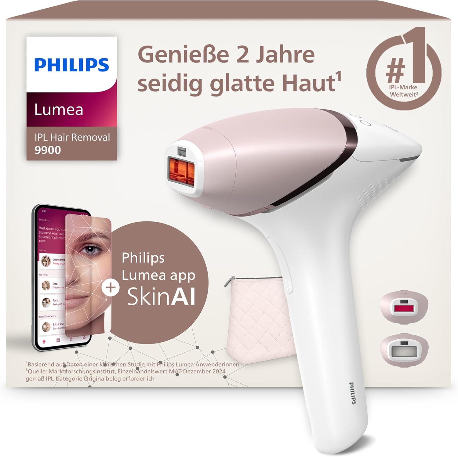 Philips Lumea IPL 9900 Series (BRI950/02) mit SenseIQ & SkinAI – Alternative zur Laserhaarentfernung, 2 Aufsätze für Körper & Gesicht