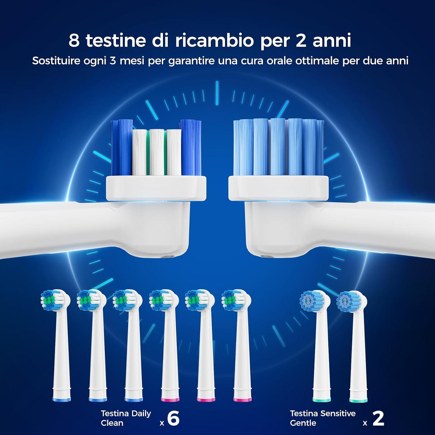 Thumbnail 6 de Spazzolino Elettrico Rotante Nevoke con Testina Tonda: 8 Testine, 50.000 Movimenti/min, IPX7, 120 giorni di batteria