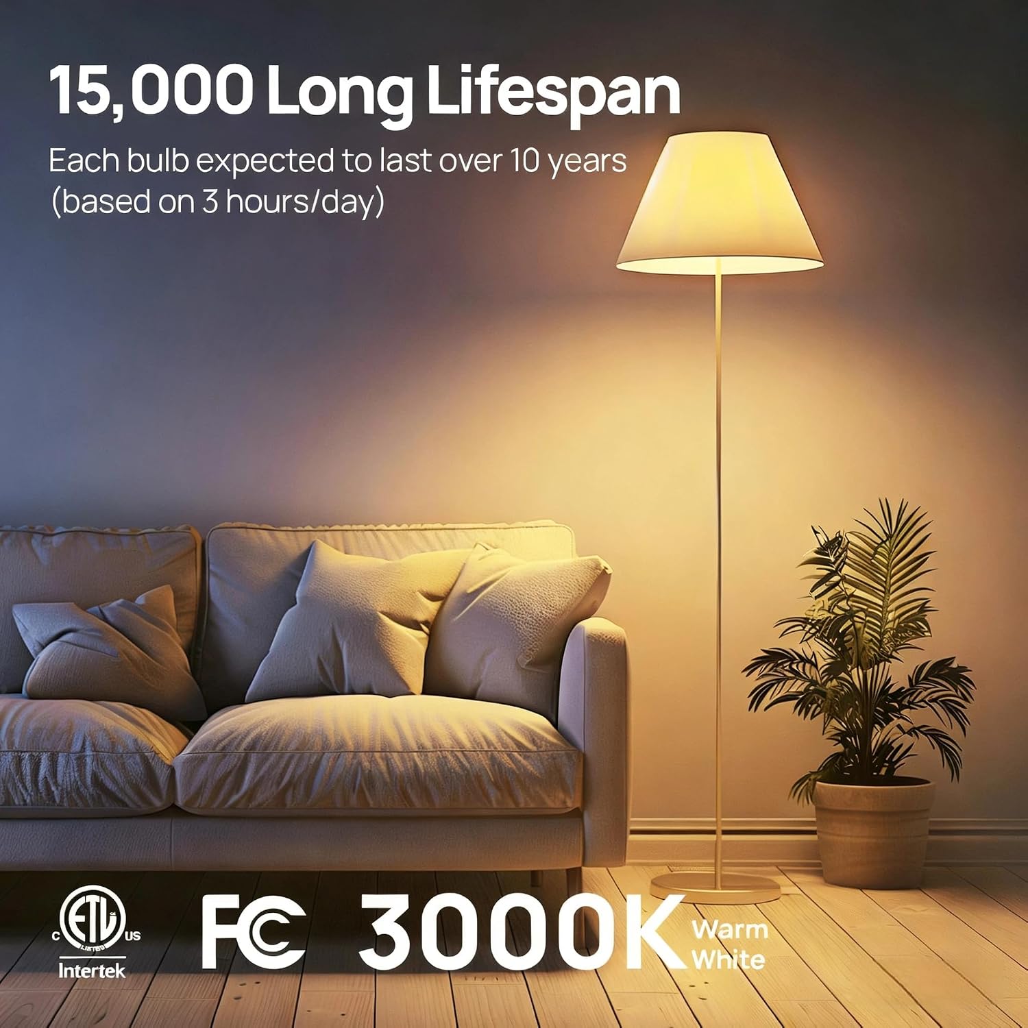 Detalle 2 de Linkind A19 LED Bulbs, 9W, 3000K Warm White, Dimmable, 6-Pack