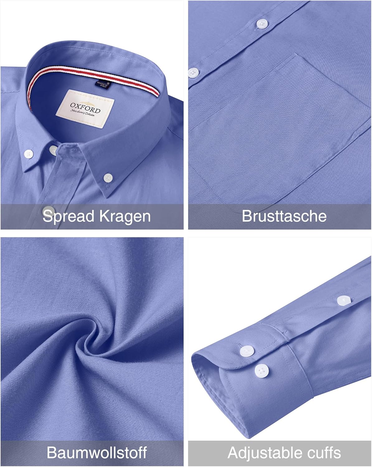 Thumbnail 3 de J.VER Oxford Herren Hemd – Bügelfrei, Regular Fit, Langarm mit Knopfleiste und Brusttasche