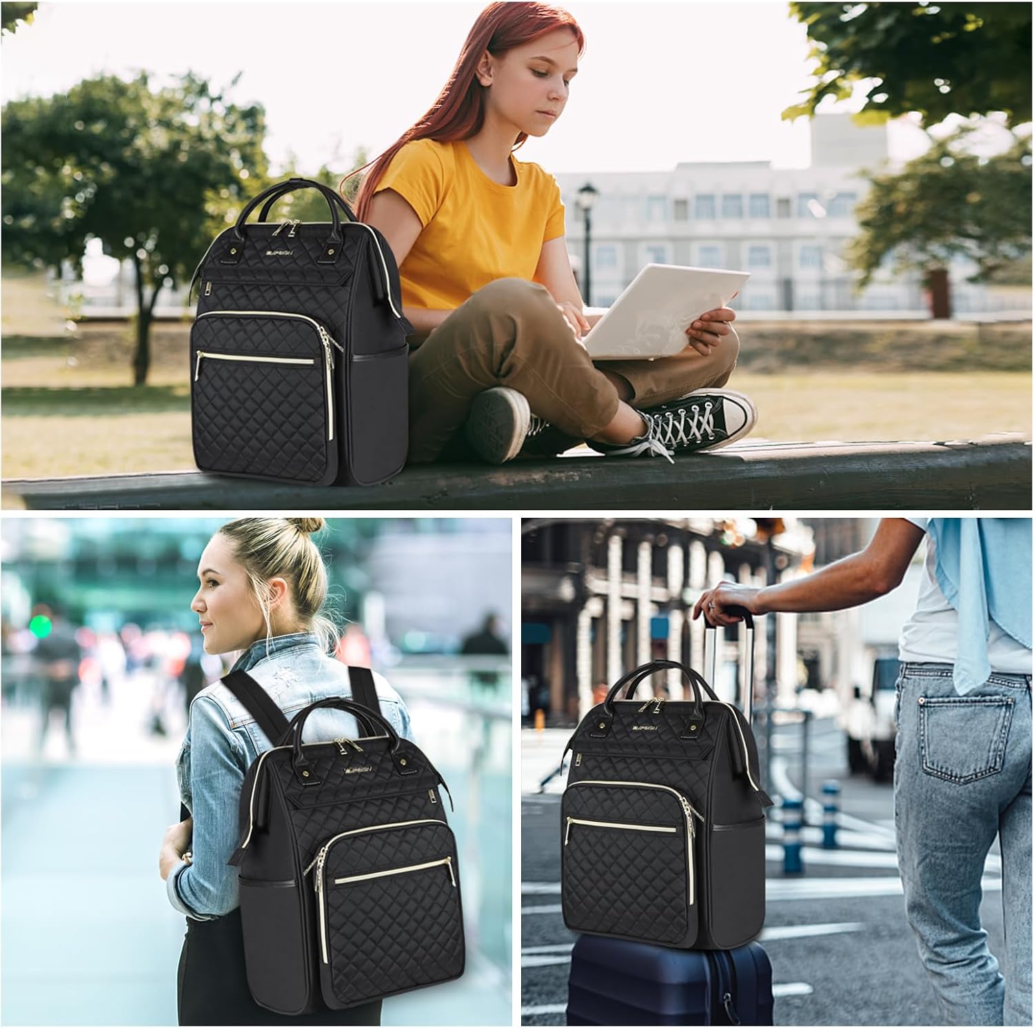 Detalle de EMPSIGN Laptop Rucksack Damen 17.3 Zoll – Wasserdicht, Elegant & Vielseitig