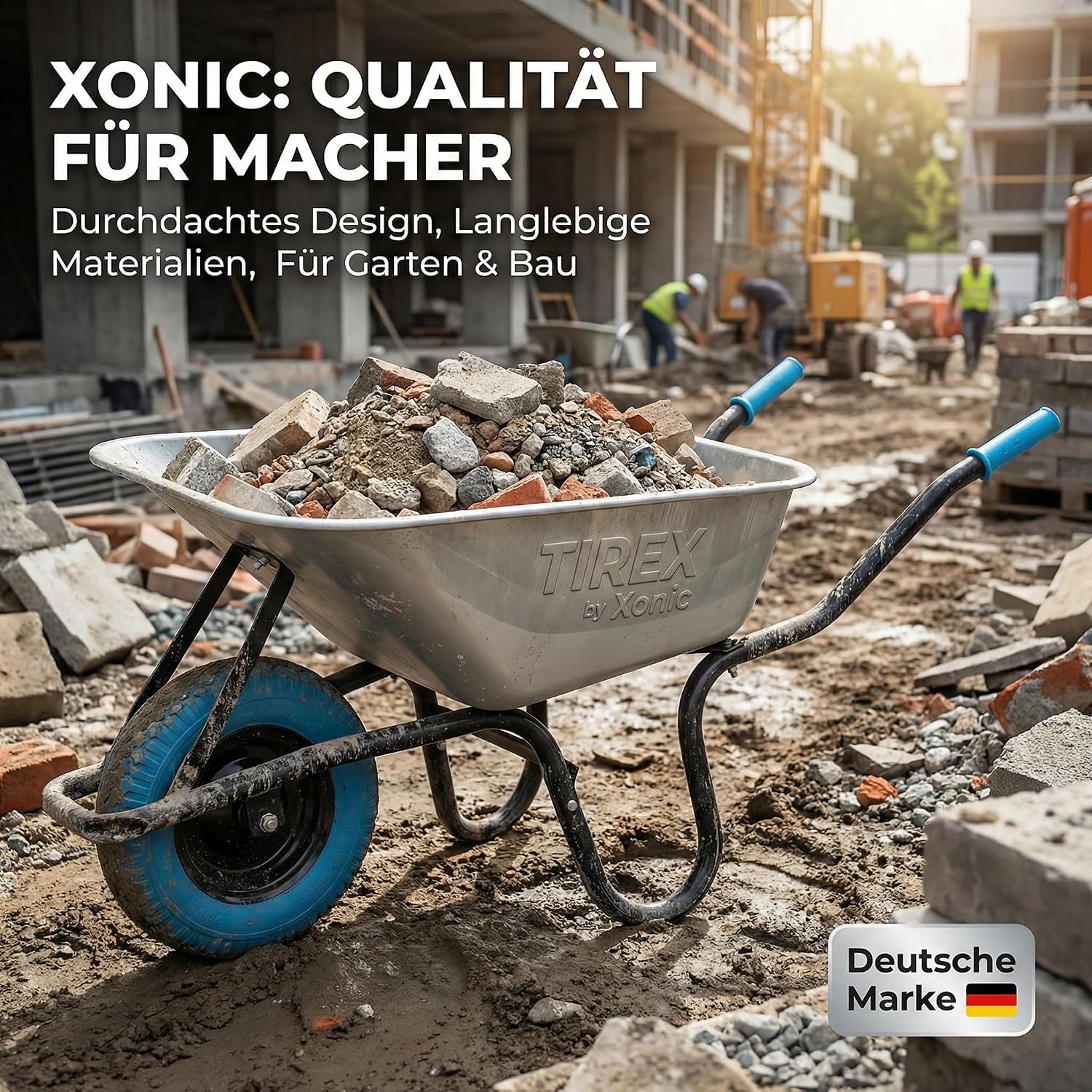 Thumbnail 6 de TIREX by xonic Schubkarre mit Stahlfelge – verzinkte Wanne bis 250 kg / 100 l, PU-Vollgummi-Rad (Blau/Silber)