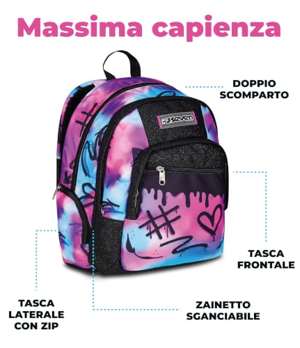 Detalle de Seven Zaino Scuola Dual Detach: 2-in-1 zaino e zainetto per ragazze, rosa/azzurro