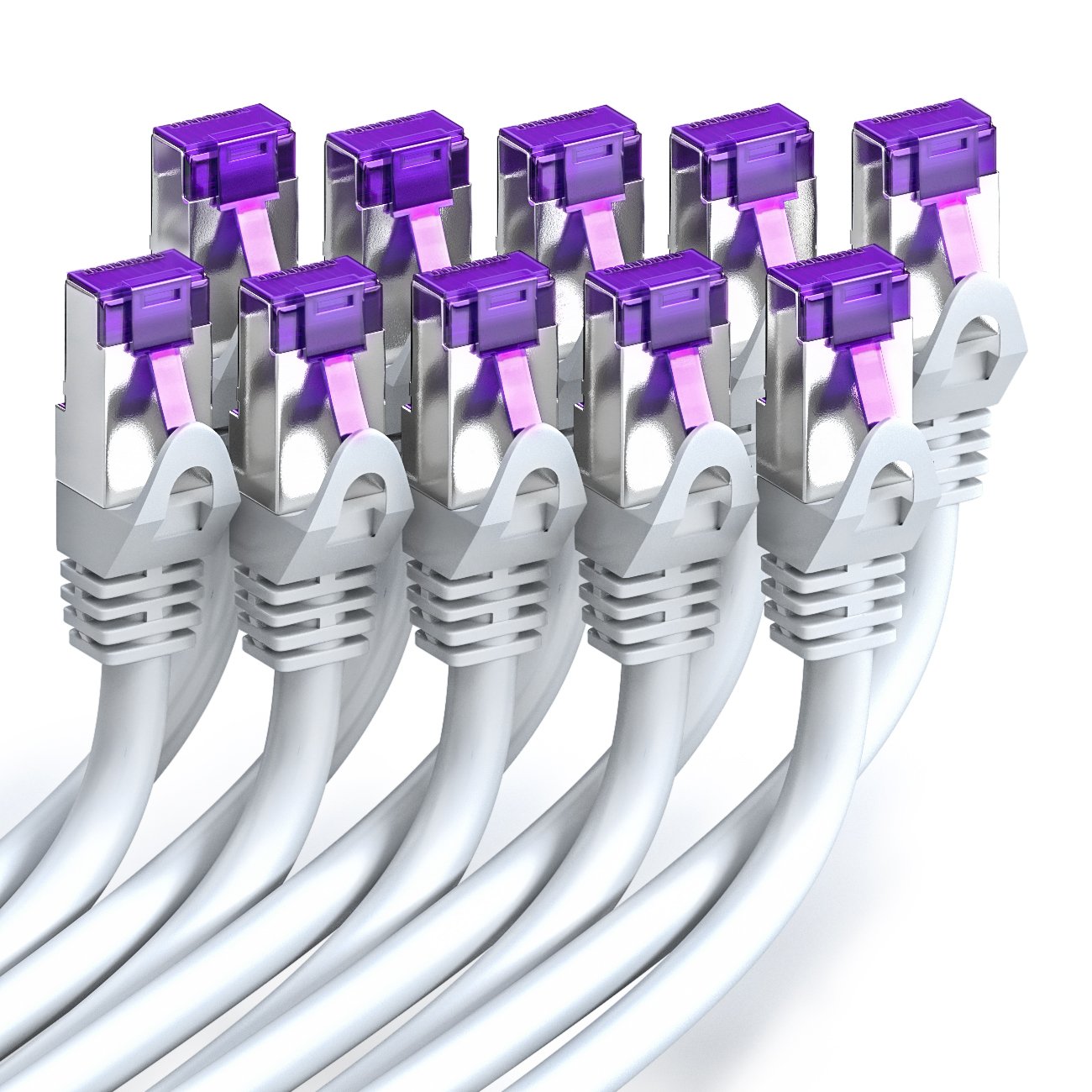 Detalle de deleyCON CAT7 Patchkabel 2 m RJ45, 10 Gbit/s, S-FTP PiMF, 10er Pack – Weiß