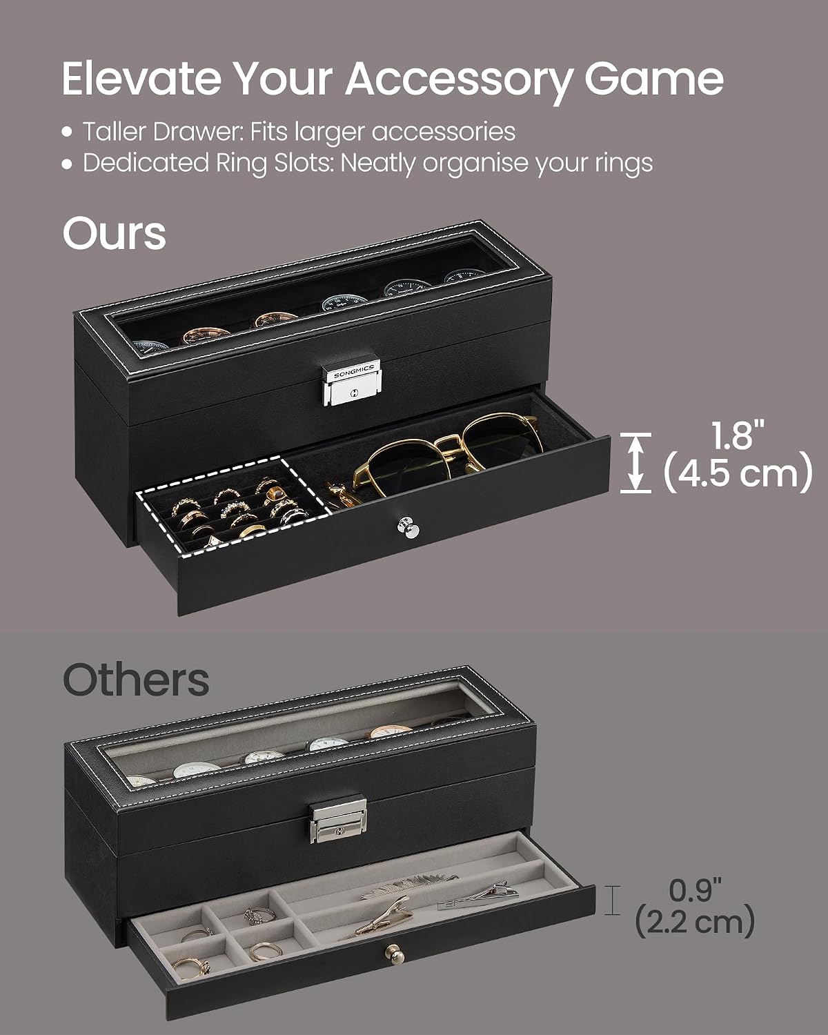 Detalle de SONGMICS JWB060B02 watch box for 6 watches
