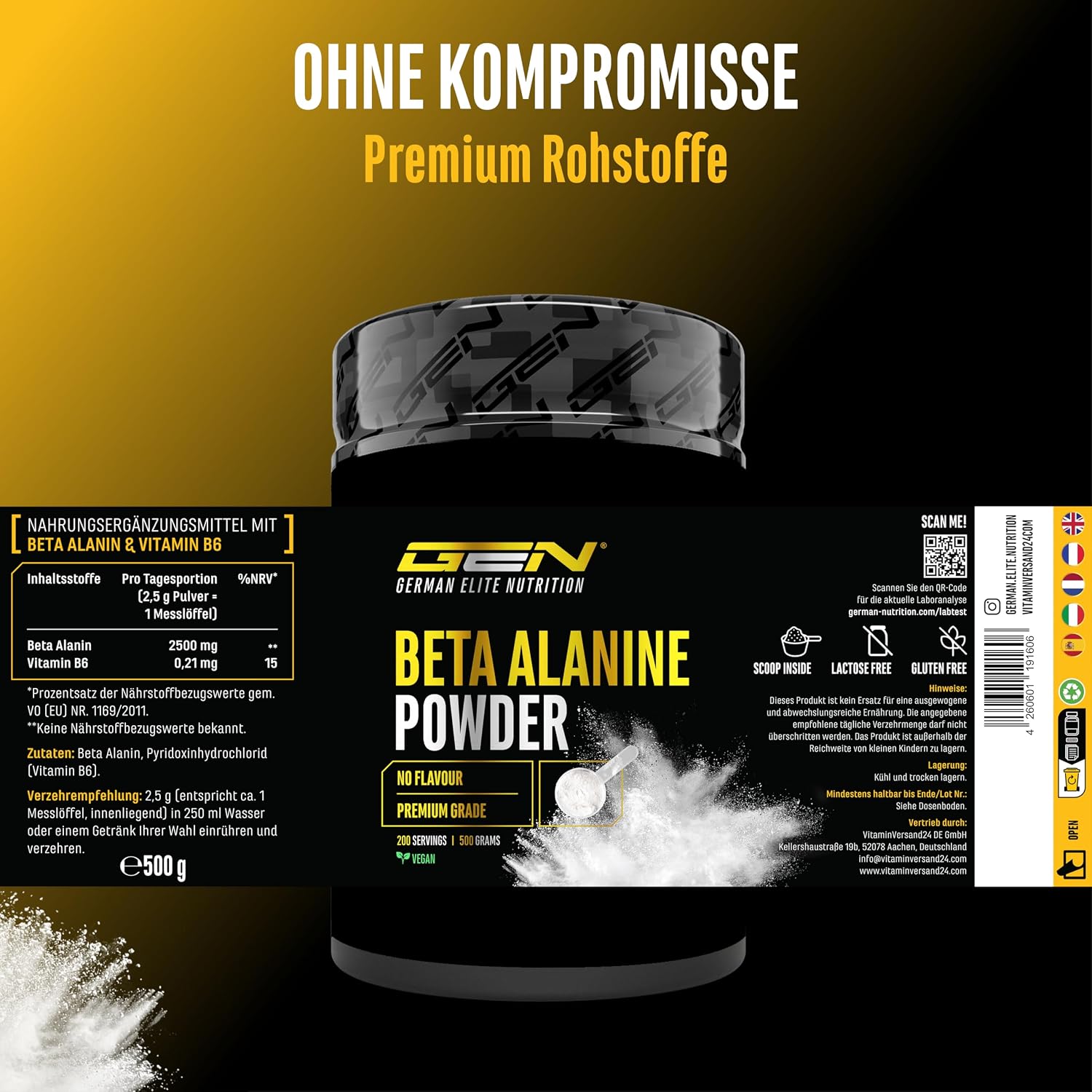 Thumbnail 4 de Beta Alanin Pulver 500 g - hochdosiert 99% Beta-Alanin đ§Ș