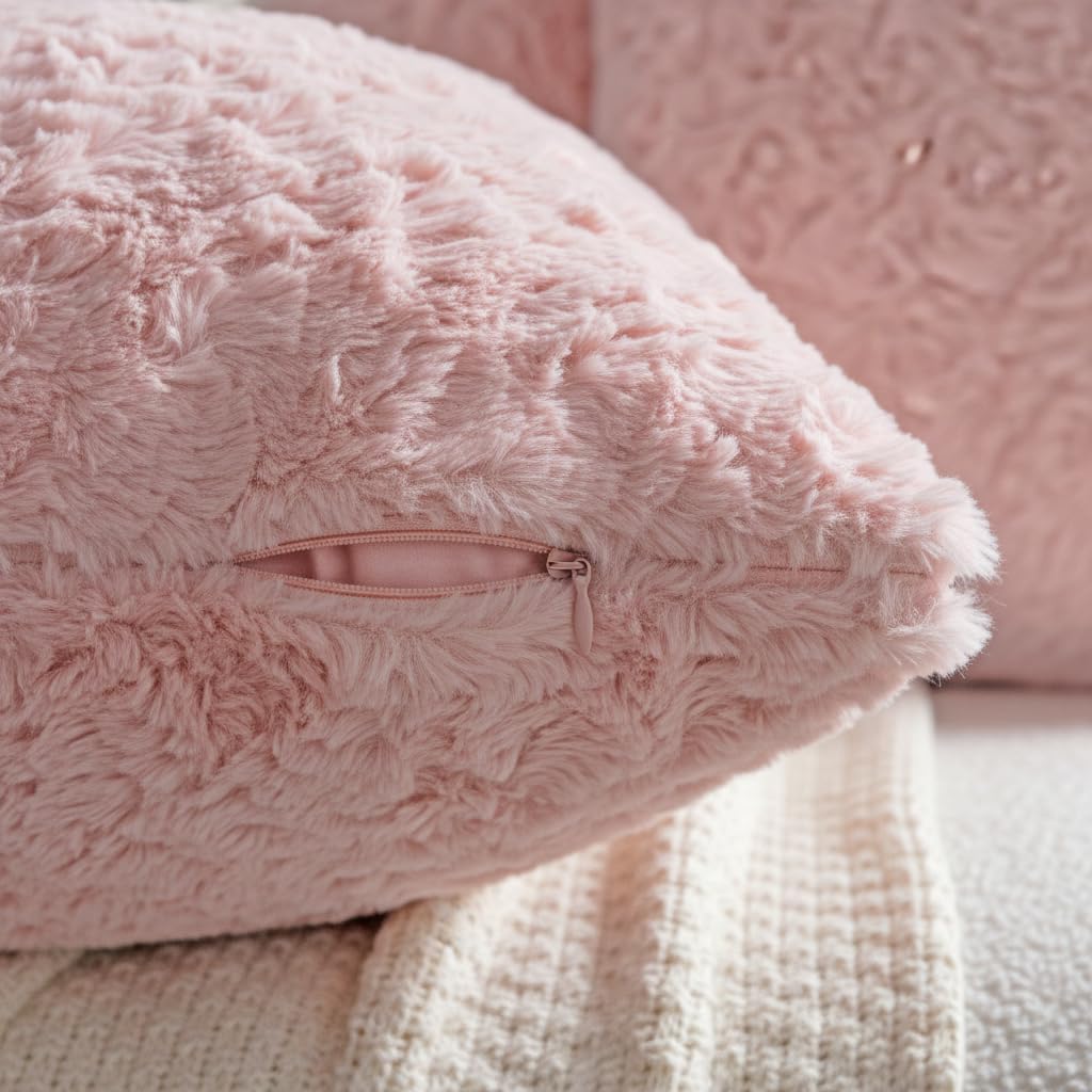 Thumbnail 3 de Neelvin pack of 2 double-sided faux fur cushion covers, 40x40cm (16x16 inch) in pink