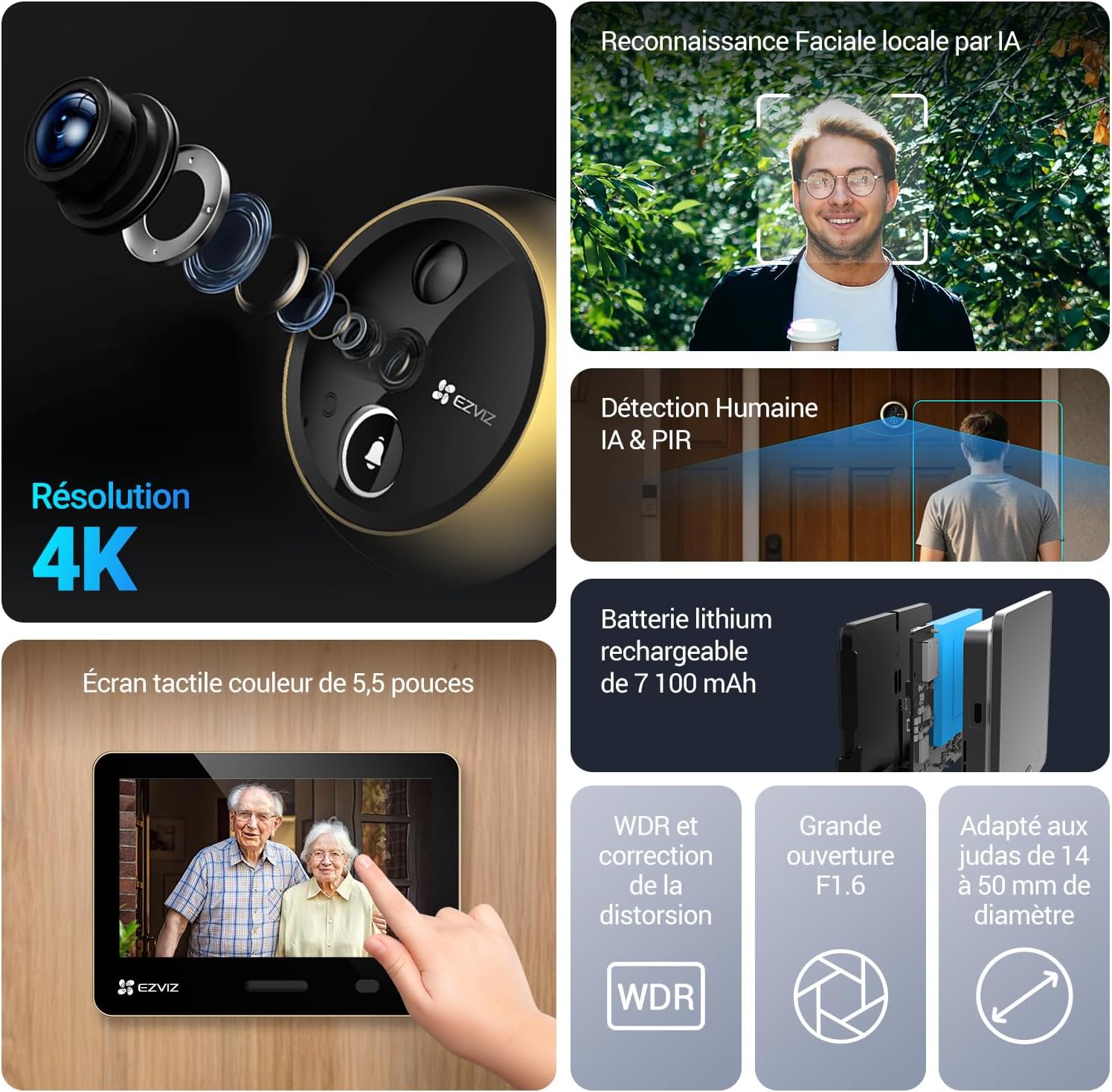 Thumbnail 1 de EZVIZ 4K Judas de Porte avec Caméra – Visiophone Connecté, Écran Tactile 5,5'' et Détection IA