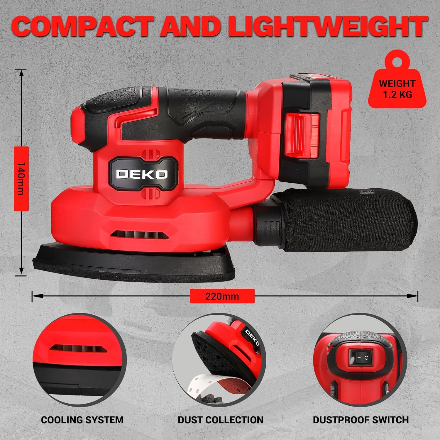 Thumbnail 3 de DEKOPRO 20V Cordless Mouse Sander for Wood with Dust Collector and 2.0Ah Battery