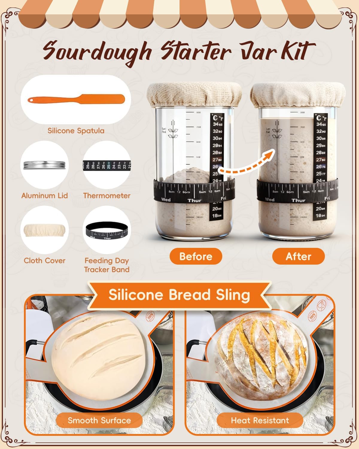 Detalle 2 de RYMTOX Complete Sourdough Starter Kit with 9-Inch Proofing Basket and Full Accessories