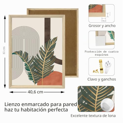 Detalle de 3Pcs Boho Naranja Botánico: Cuadros Geométricos con Marco (40x60 cm) de FajerminArt