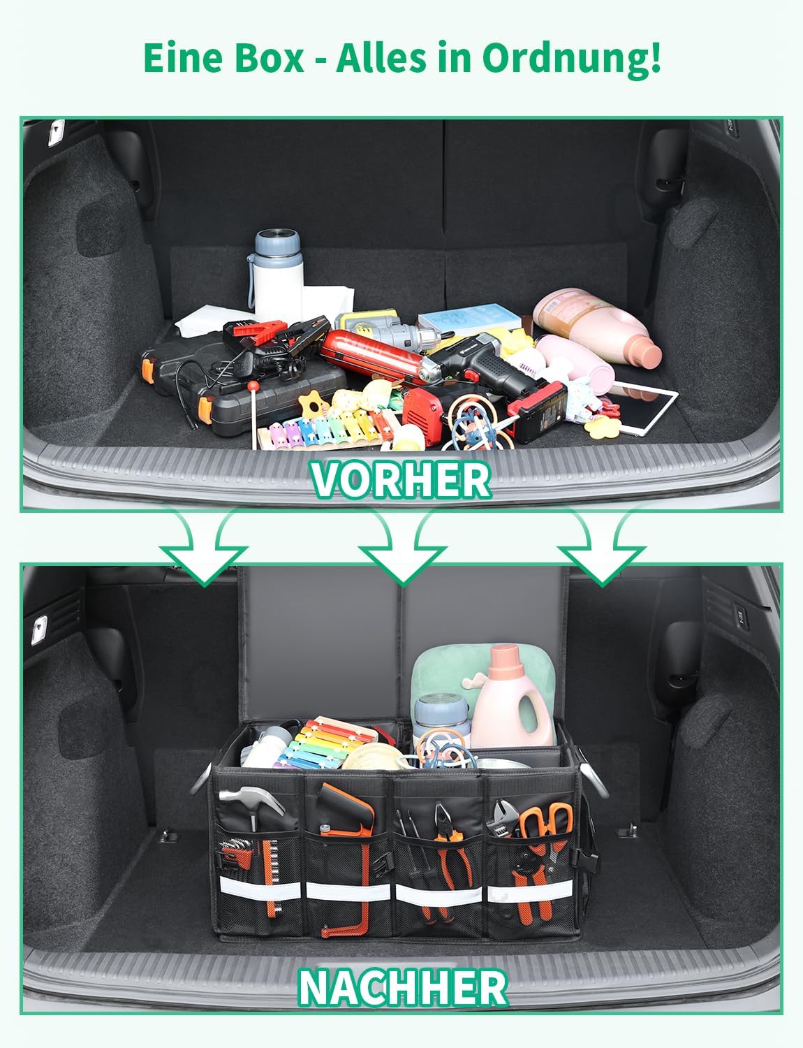 Detalle de Oasser Kofferraumtasche Kofferraum-Organizer mit Deckel – faltbar, wasserdicht & rutschfest
