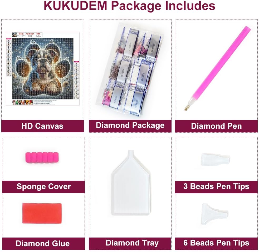 Detalle 1 de KUKUDEM Dog Diamond Painting Kit, 12×12-inch