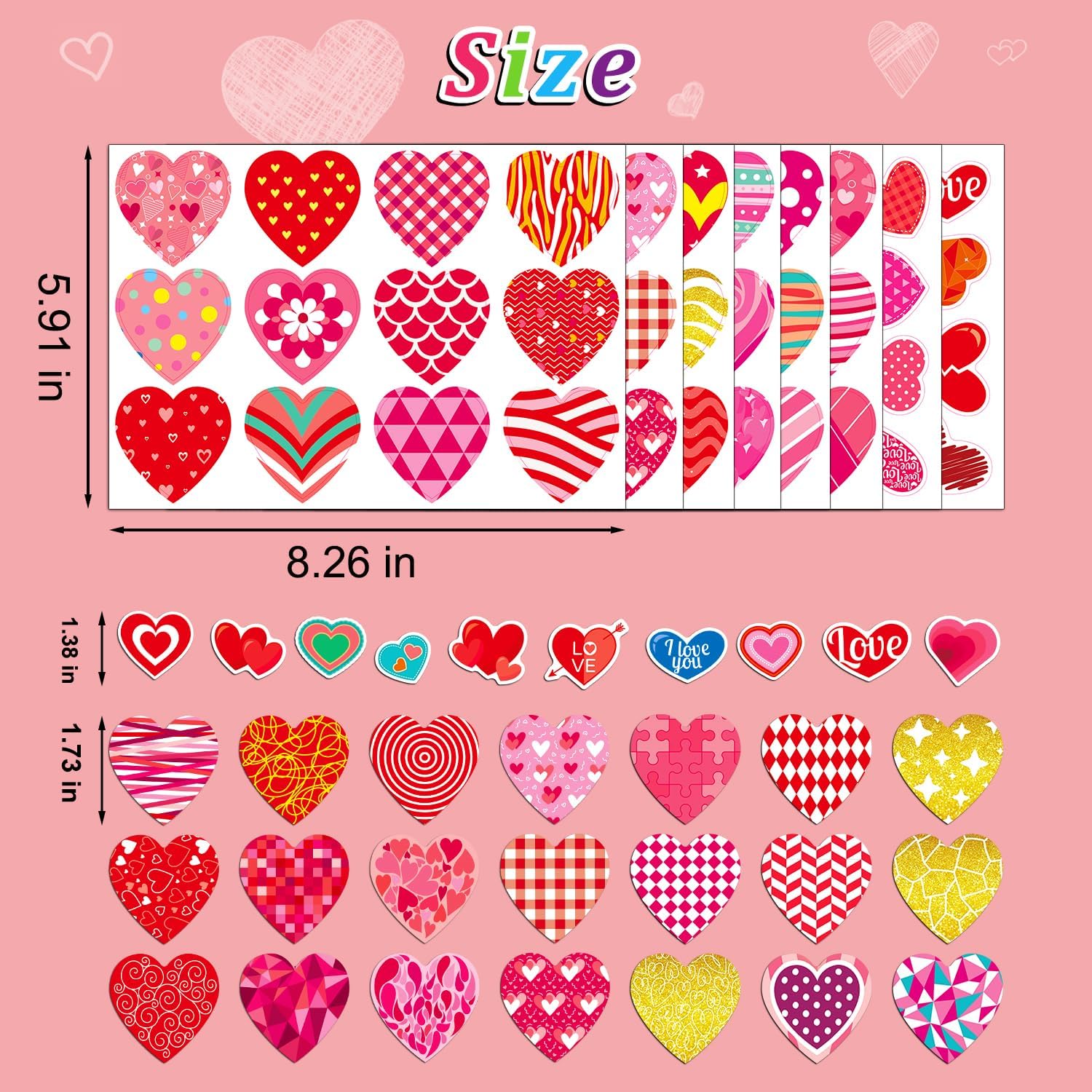 Thumbnail 2 de Cute Heart Valentines Stickers 496 pcs 🎨