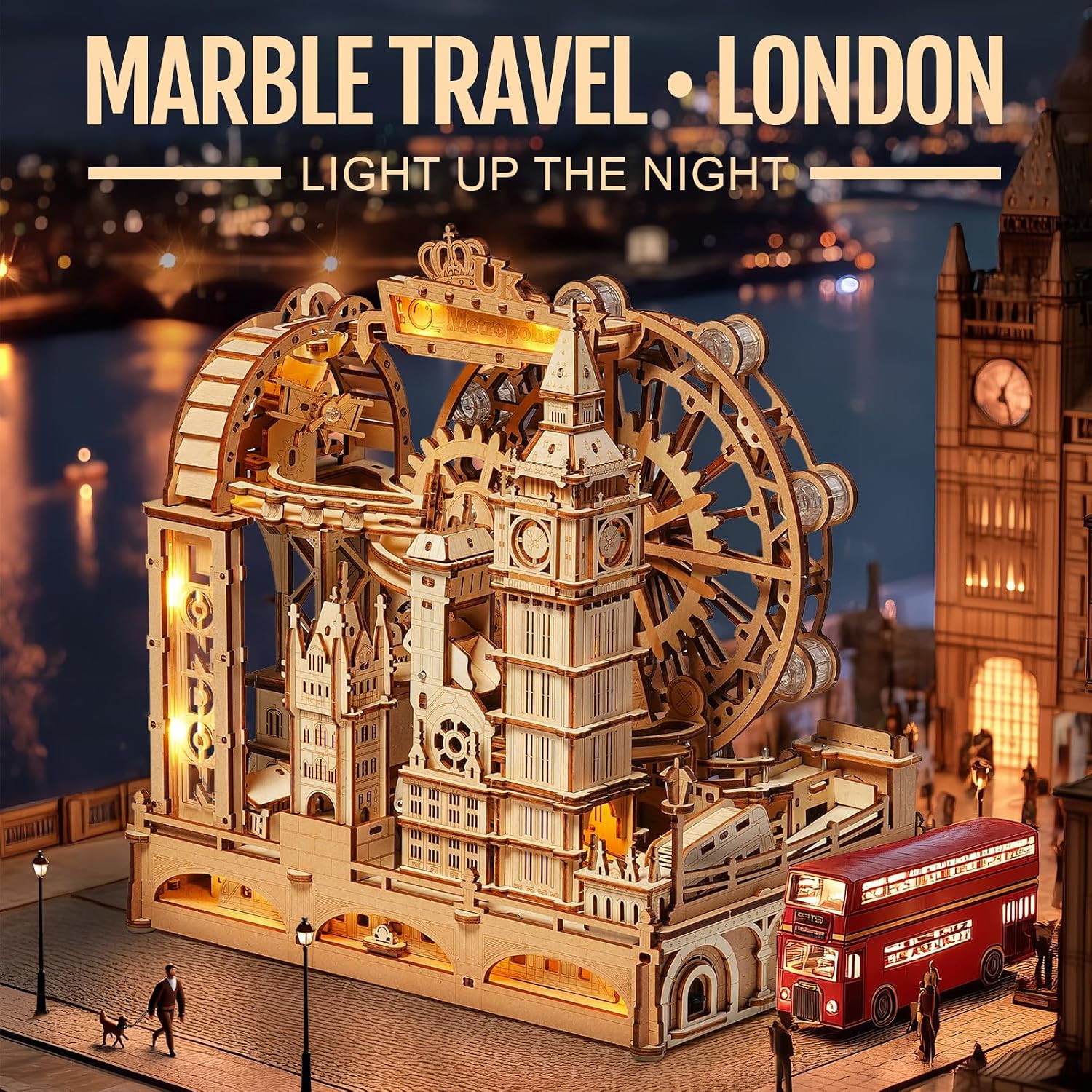 Detalle 2 de ROKR Marble Travel London EGB01 3D Wooden Marble Run Puzzle Kit with LED