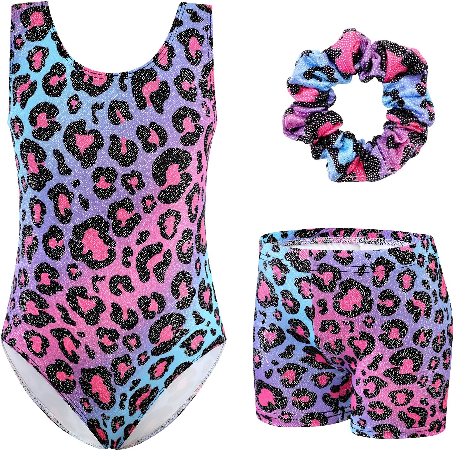 Thumbnail 4 de XiaoMoSha Girls Three-Piece Gymnastics Leotards Set (Sleeveless Leotard, Shorts & Hairband) for Kids 3–12