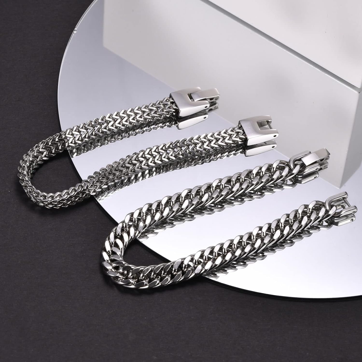 Thumbnail 5 de FLHEART Herren-Armband aus Edelstahl im Panzerketten-Look (2er-Set) – 8 mm Breite, Längen 19/21/23 cm