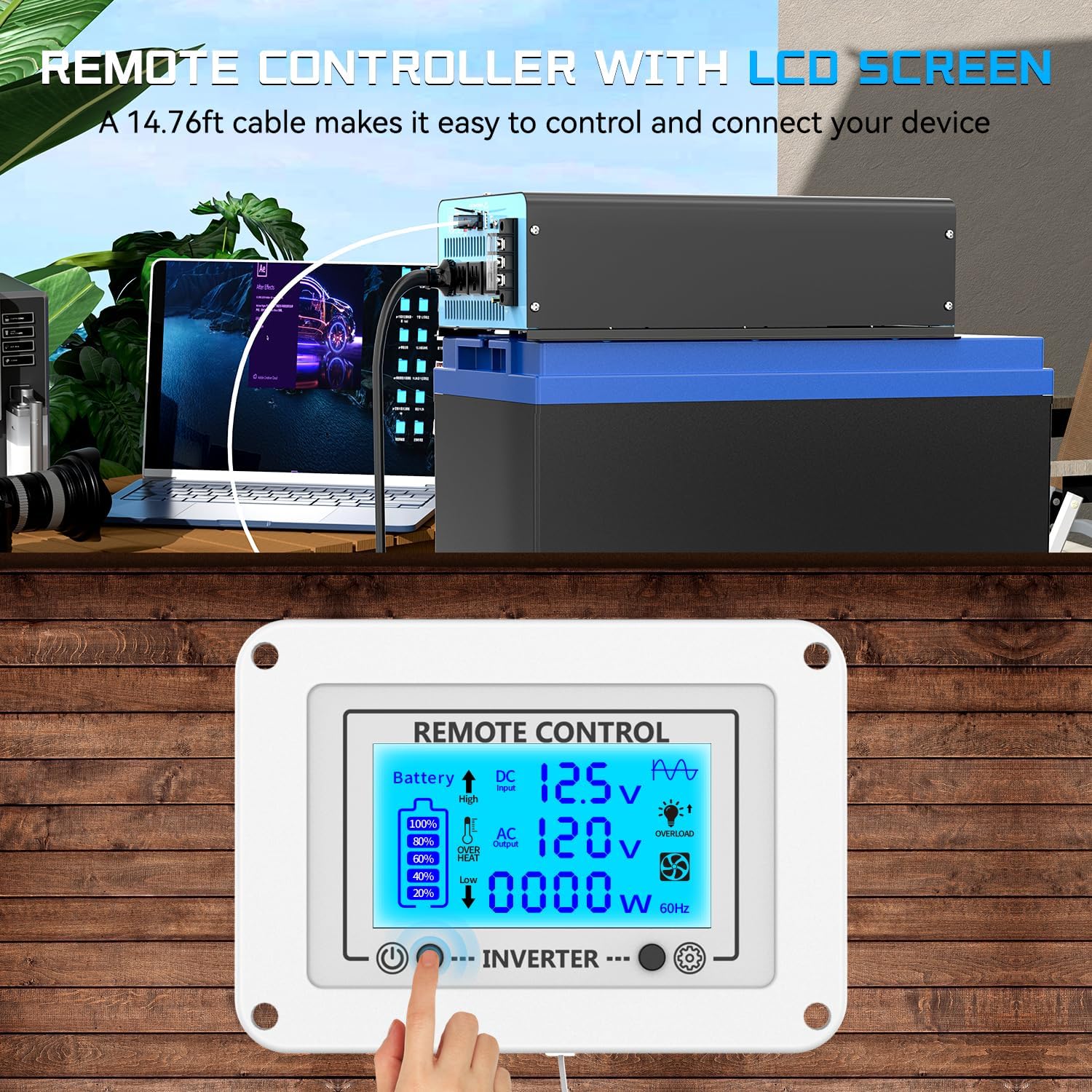Detalle de 3000W Pure Sine Wave Inverter: 12V DC to 110V AC with LCD Remote