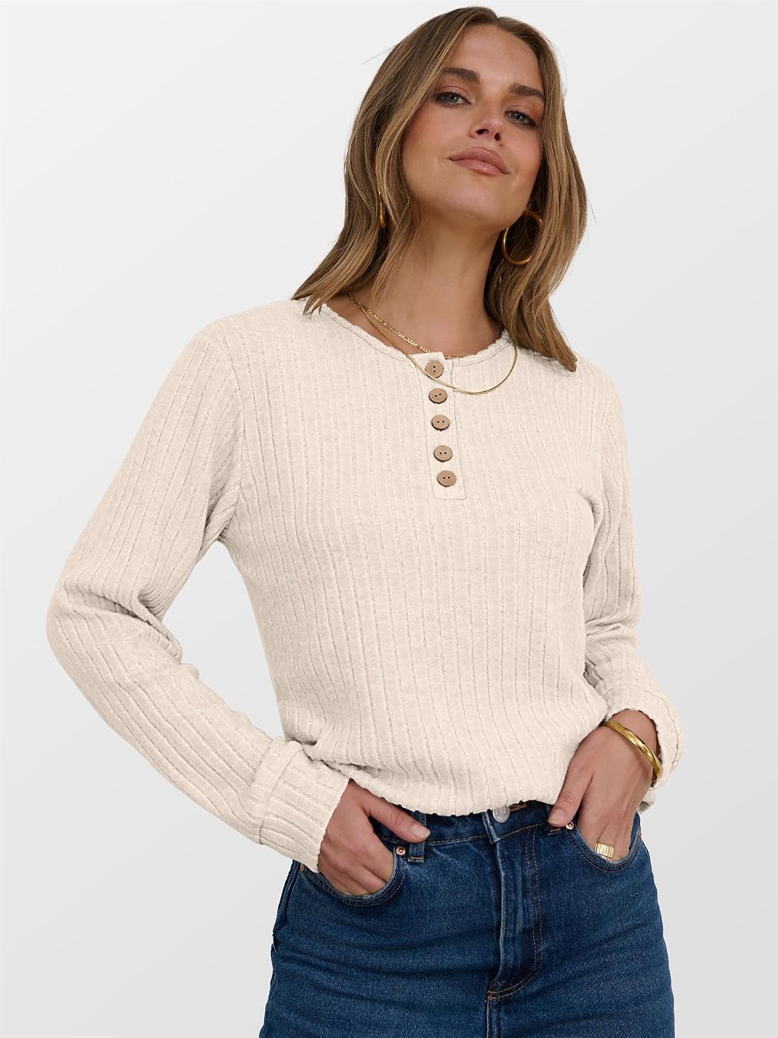 Detalle 2 de ANRABESS Womens Henley Tunic Top long sleeve