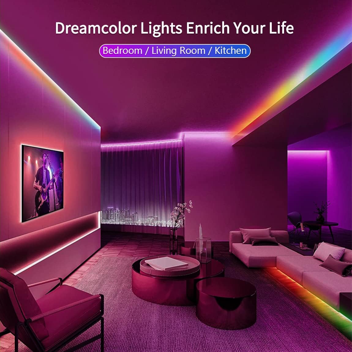 Thumbnail 3 de Daymeet 10M RGBIC LED Strip Lights with USB Power, Bluetooth App Control and Music Sync