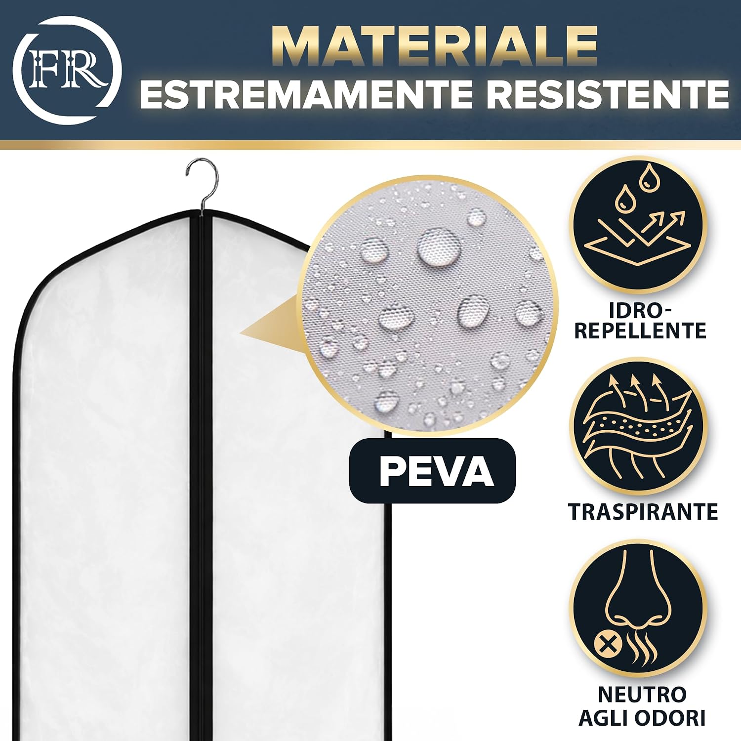 Detalle de FiRiO — Set di 2 custodie trasparenti per abiti da 100x60 cm: protezione affidabile per viaggio e armadio
