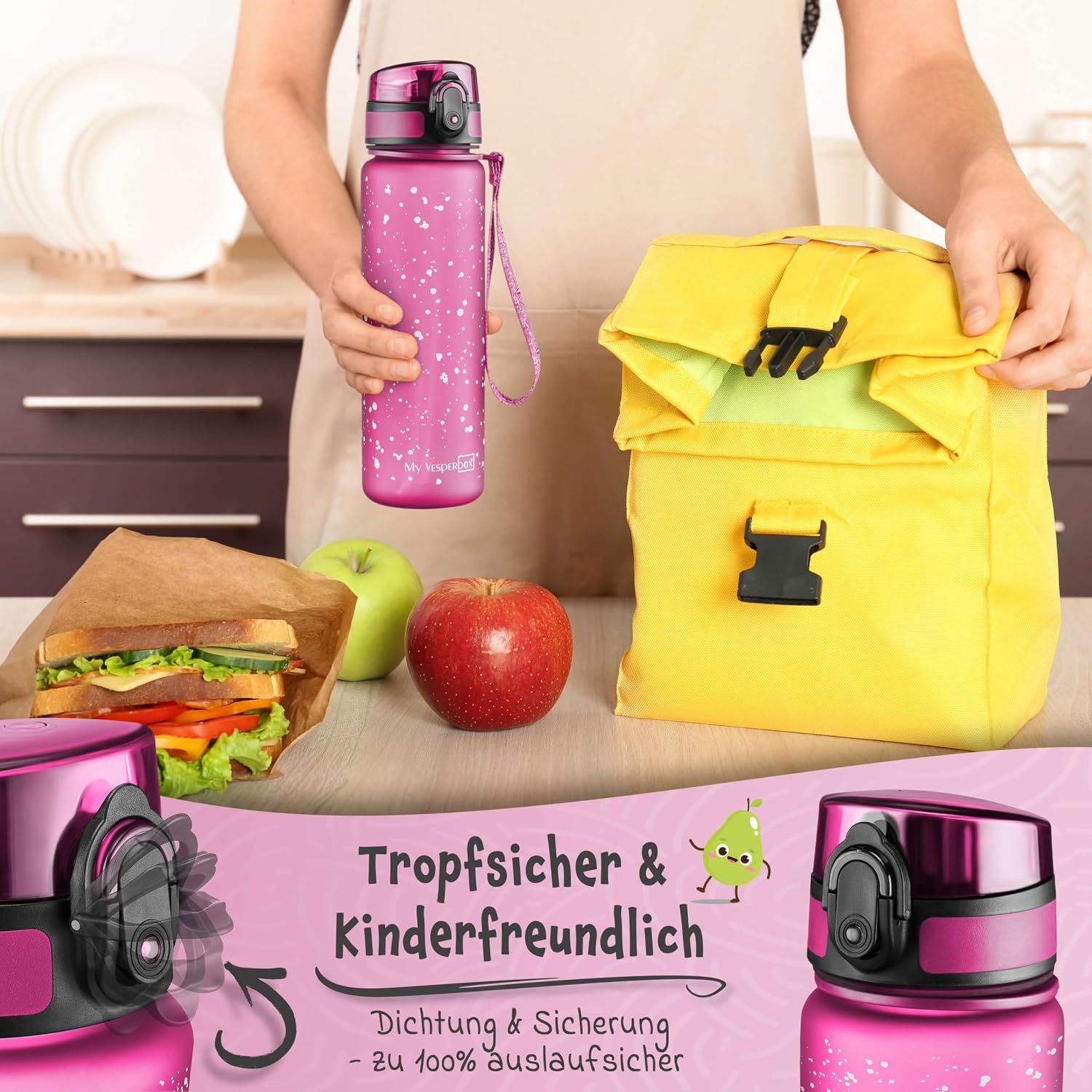 Detalle 2 de My Vesperbox® Kinder-Trinkflasche 500 ml – auslaufsicher, kohlensäuregeeignet, inkl. Ersatzdichtung