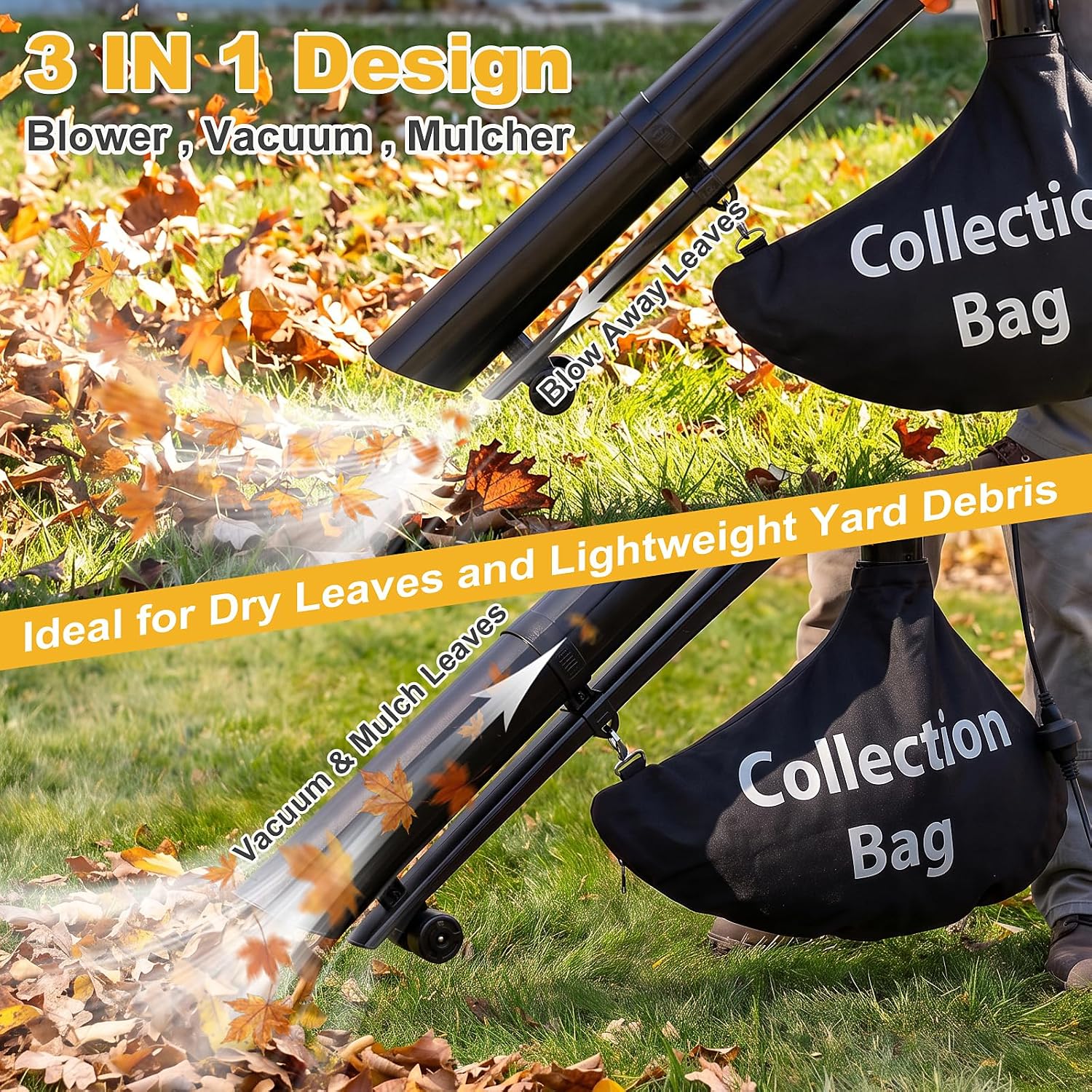 Detalle 2 de KMFurnila Electric Leaf Blower Vacuum Mulcher, 1.2-Bushel Bag