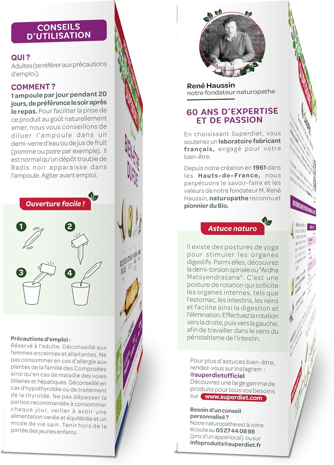 Thumbnail 1 de SUPERDIET-QUATUOR DIGESTION BIO - Bien-être du foie, Radis noir Artichaut Chardon Marie Romarin (20 ampoules)