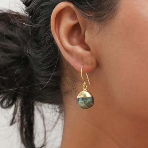 Detalle de GEMPIRES Labradorite Teardrop Dangle Earrings, Brownish Golden
