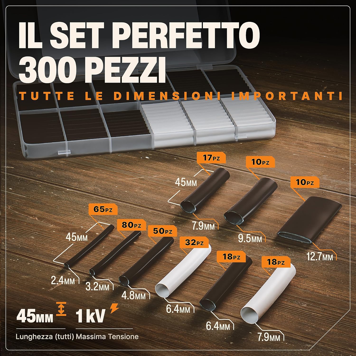 Thumbnail 3 de BAURIX Set guaine termorestringenti 300 pezzi – 3:1, 45 mm, con collante a caldo, IP67