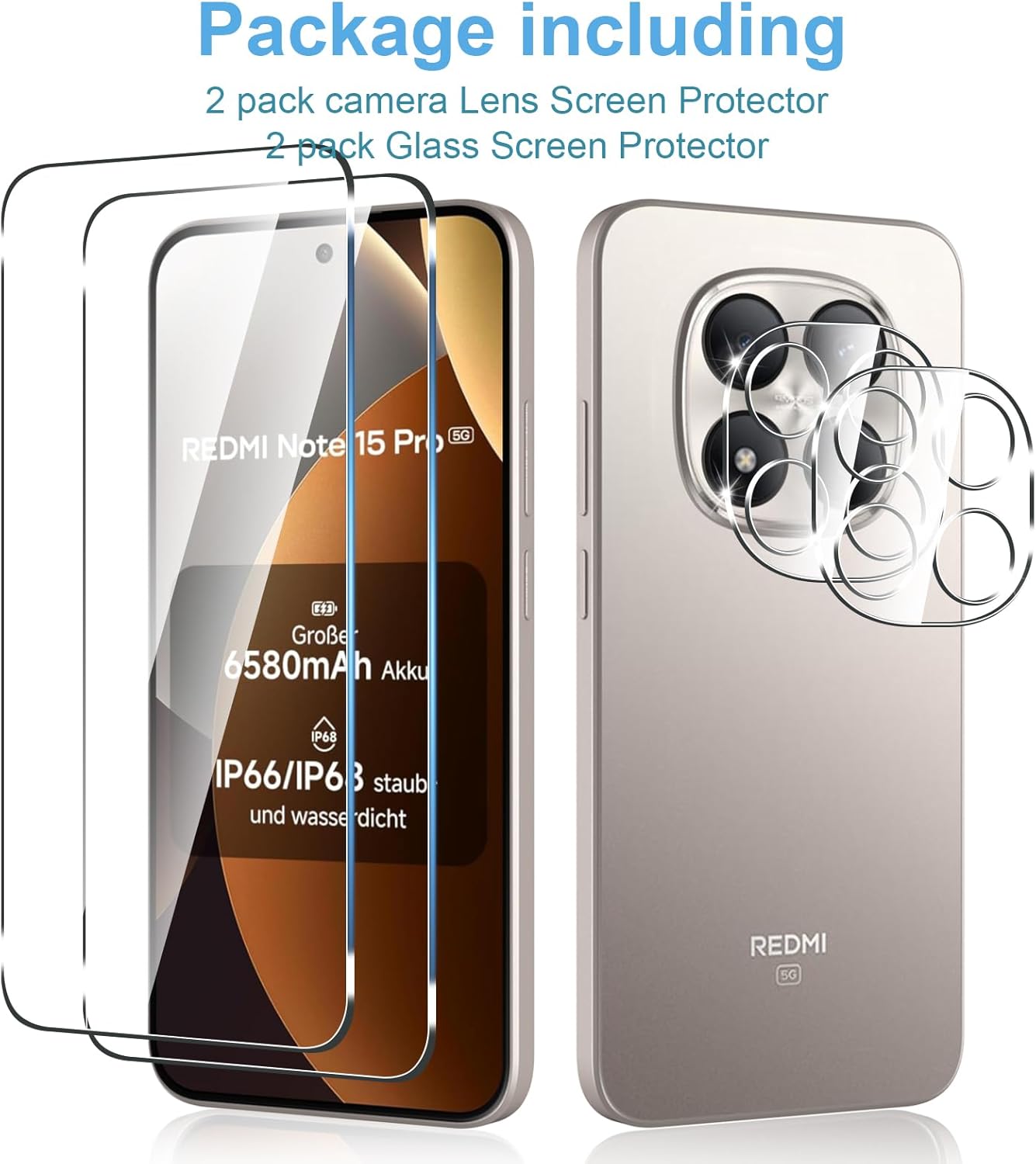 Thumbnail 3 de Anoowkoa 2+2 Stück Panzerglas-Set für Xiaomi Redmi Note 15 Pro 5G – Display- und Kamera-Schutzfolie